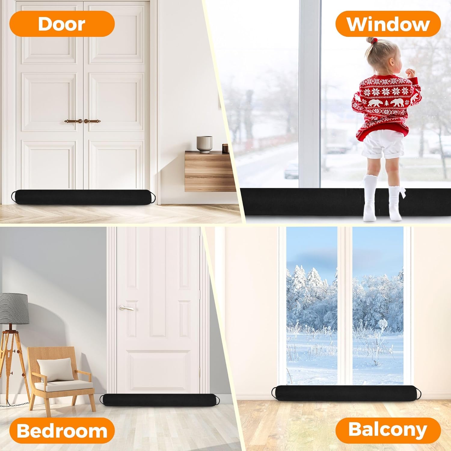 TORRAMI 32 Inch Door Draft Stopper Black