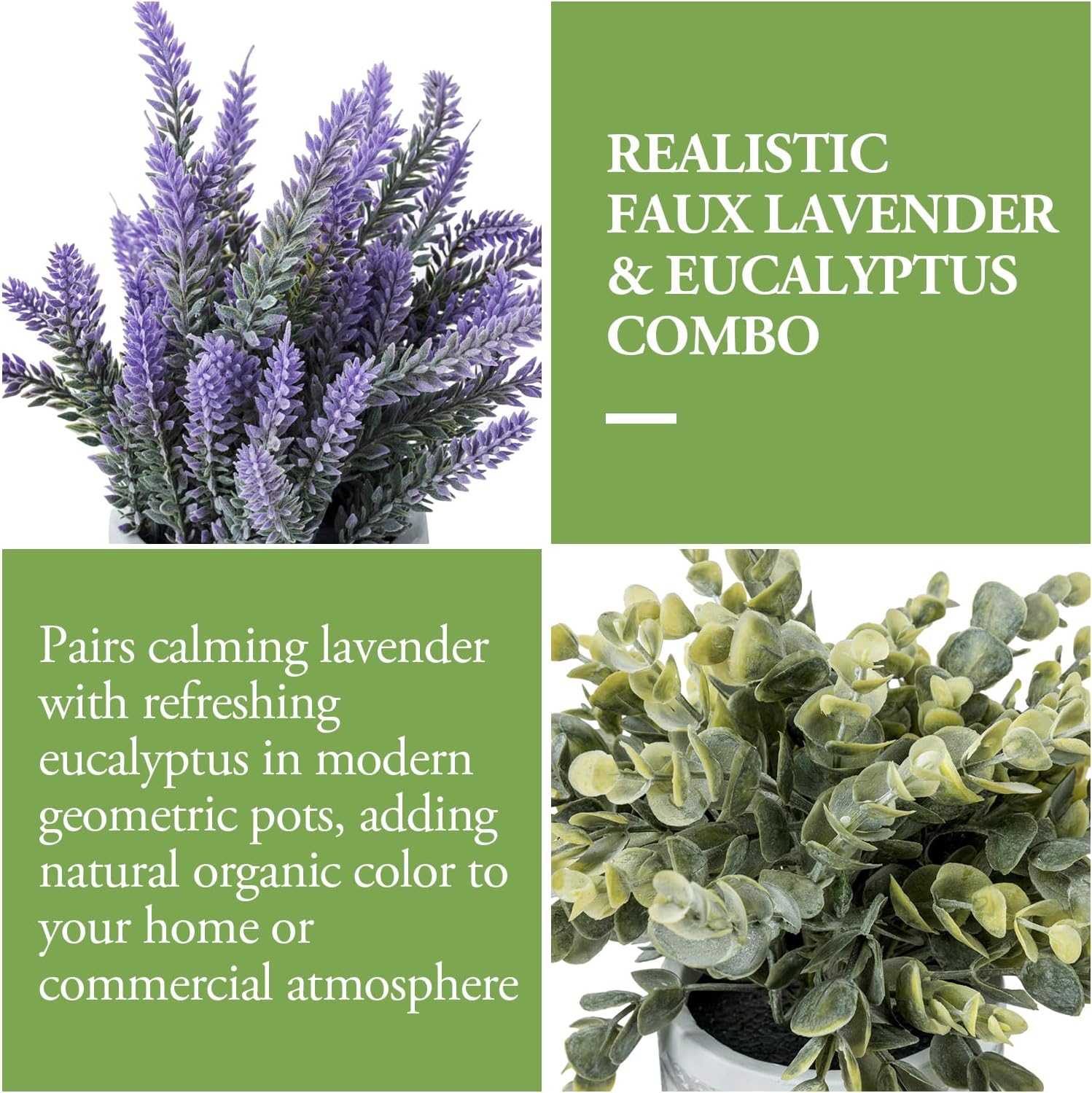 MyGift Artificial Eucalyptus and Lavender Plants in Modern Geometric Concrete Planters 2 Pc Set