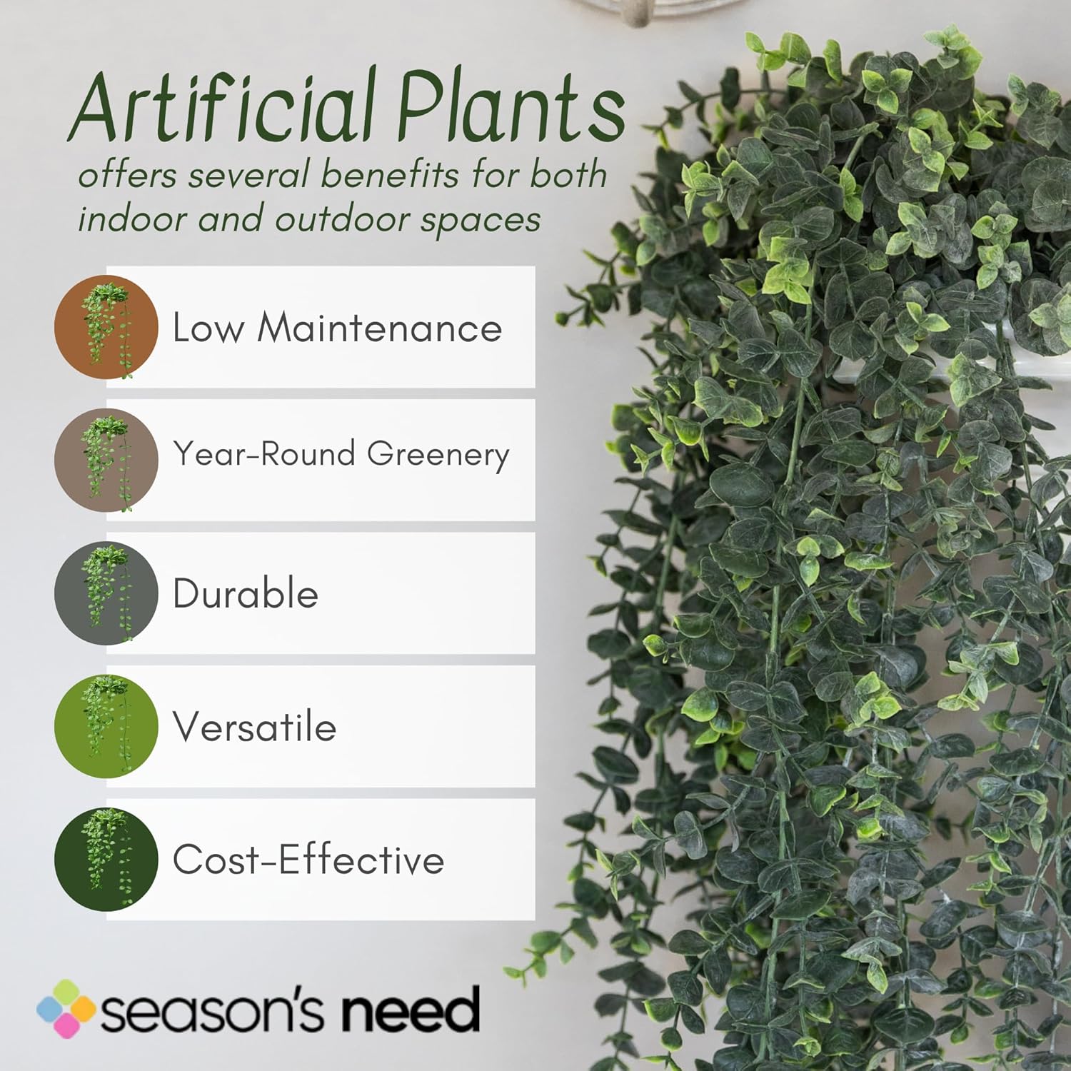 Artificial Hanging Plants 30 In Eucalyptus Greenery Set of 2