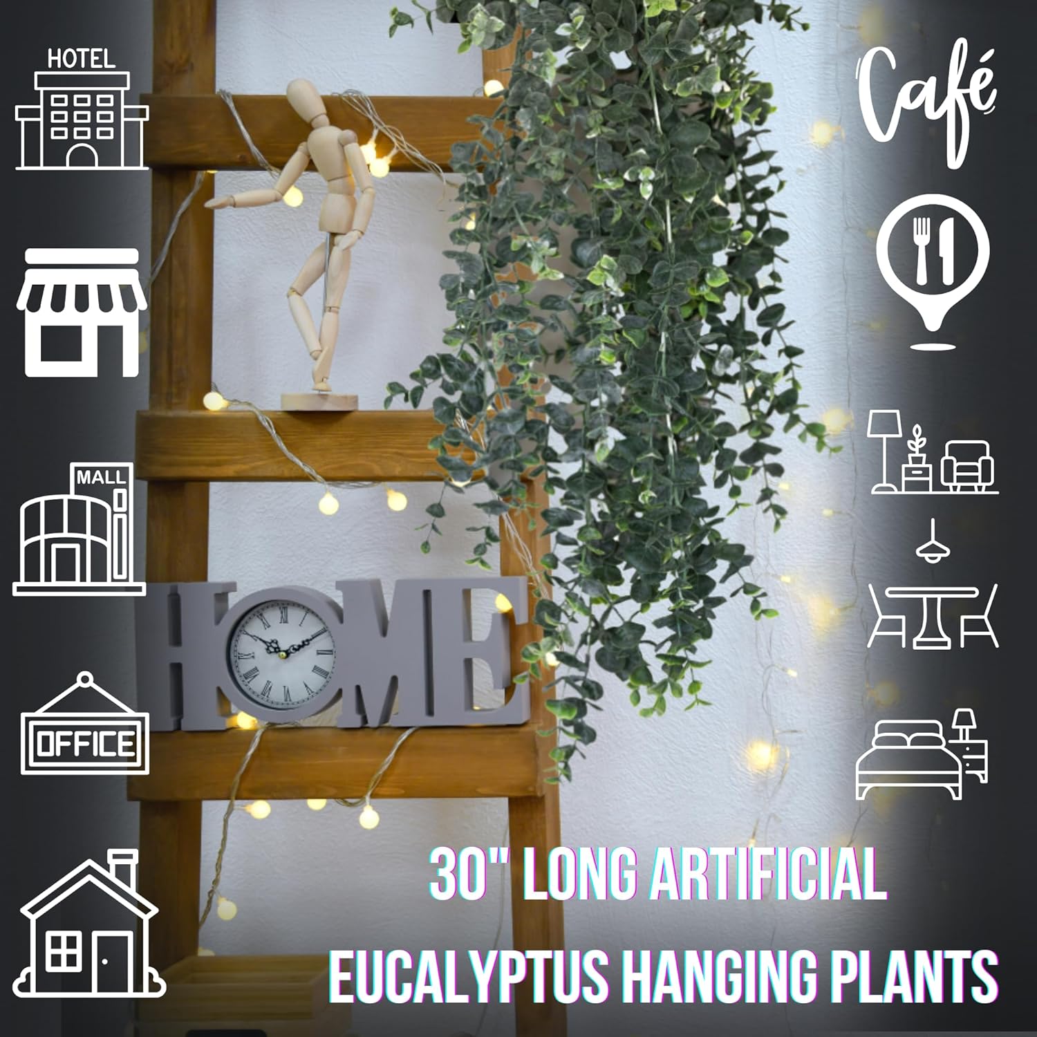 Artificial Hanging Plants 30 In Eucalyptus Greenery Set of 2