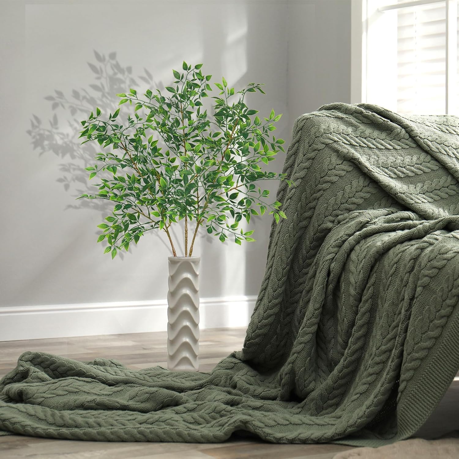 Srifoliage Artificial Plants 3PCS 31 Inch Faux Greenery Stems for Vase Decor Home Office Garden Decor