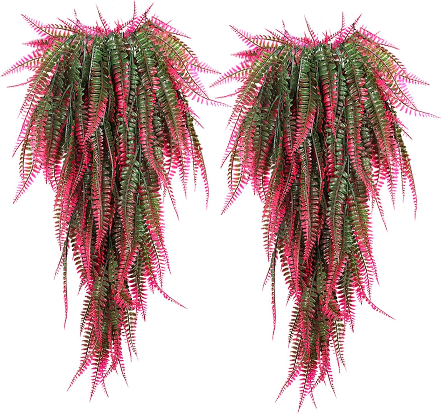 RECUTMS 4 Pcs Artificial Hanging Boston Ferns Plants Faux Greenery Wall Decor for Indoor Outdoor Garden Wedding Pink