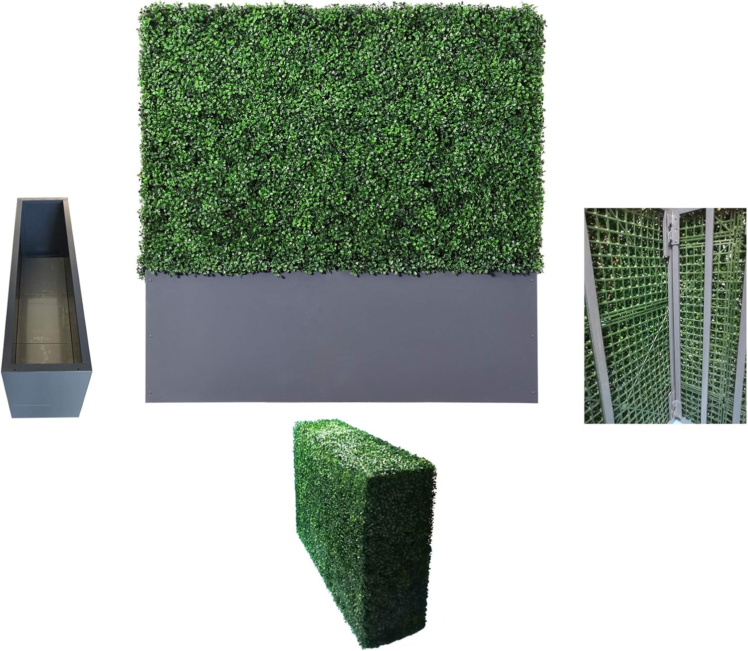 AGPL Artificial Boxwood Hedge Wall with Gray Planter
