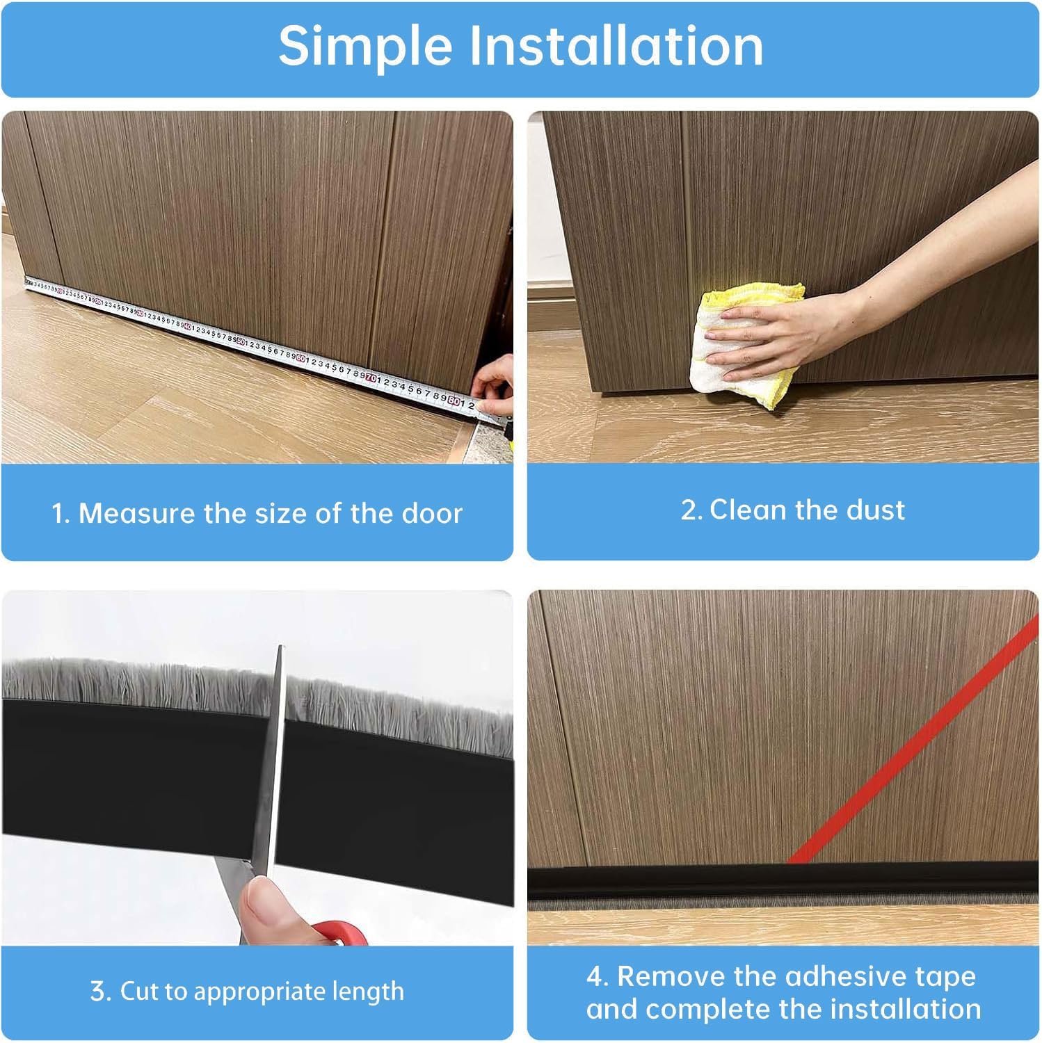 2 PCS Door Draft Stoppers with Brush Soundproof Seal for Doors