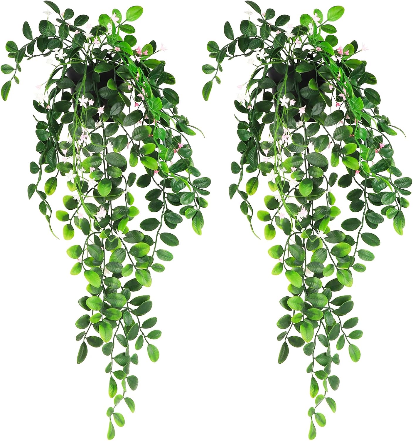 2 Pack Fake Hanging Lysimachia Plants with White and Pink Flowers