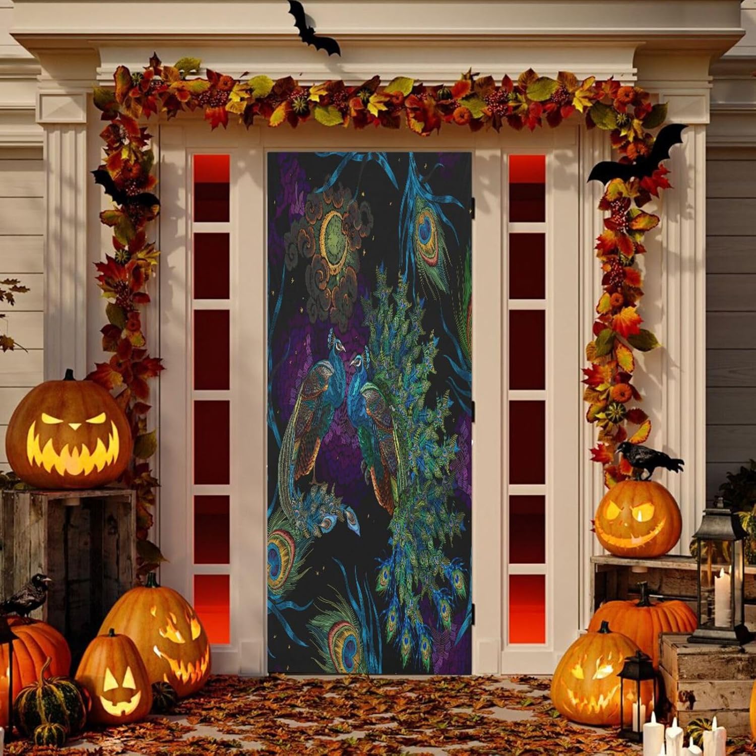 Susiyo Embroidery Peacock Halloween Door Cover 32x79 in