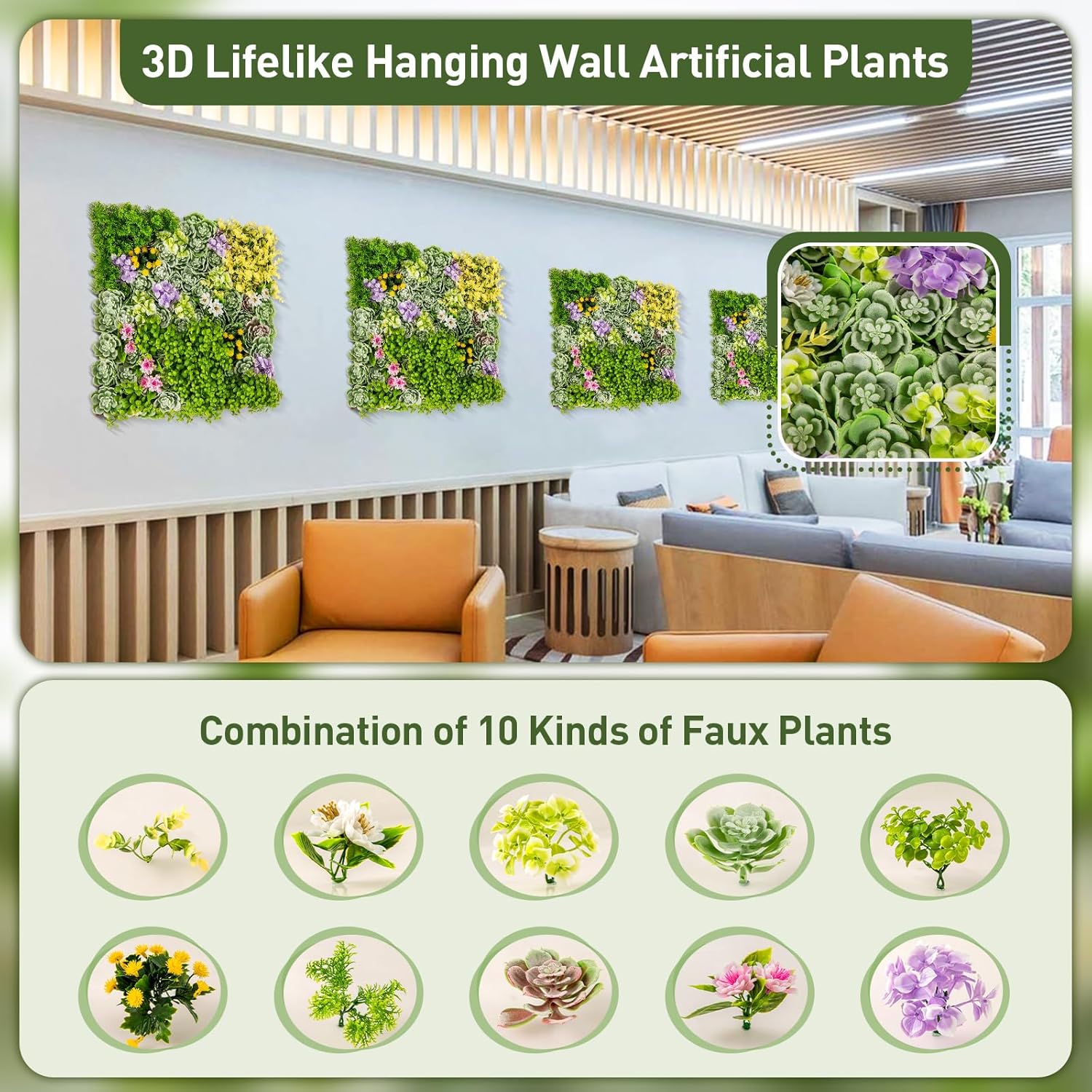 Giantex 2 Pack Hanging Artificial Plants Panels 20x20 Square Framed 3D Greenery Wall Art Decor