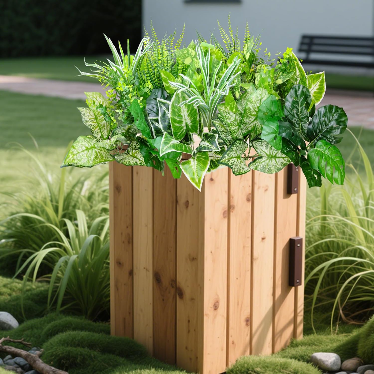 Ronyila Artificial Boxwood Plants 15Bundle UV Resistant Fake Eucalyptus Shrubs for Outdoor Decor