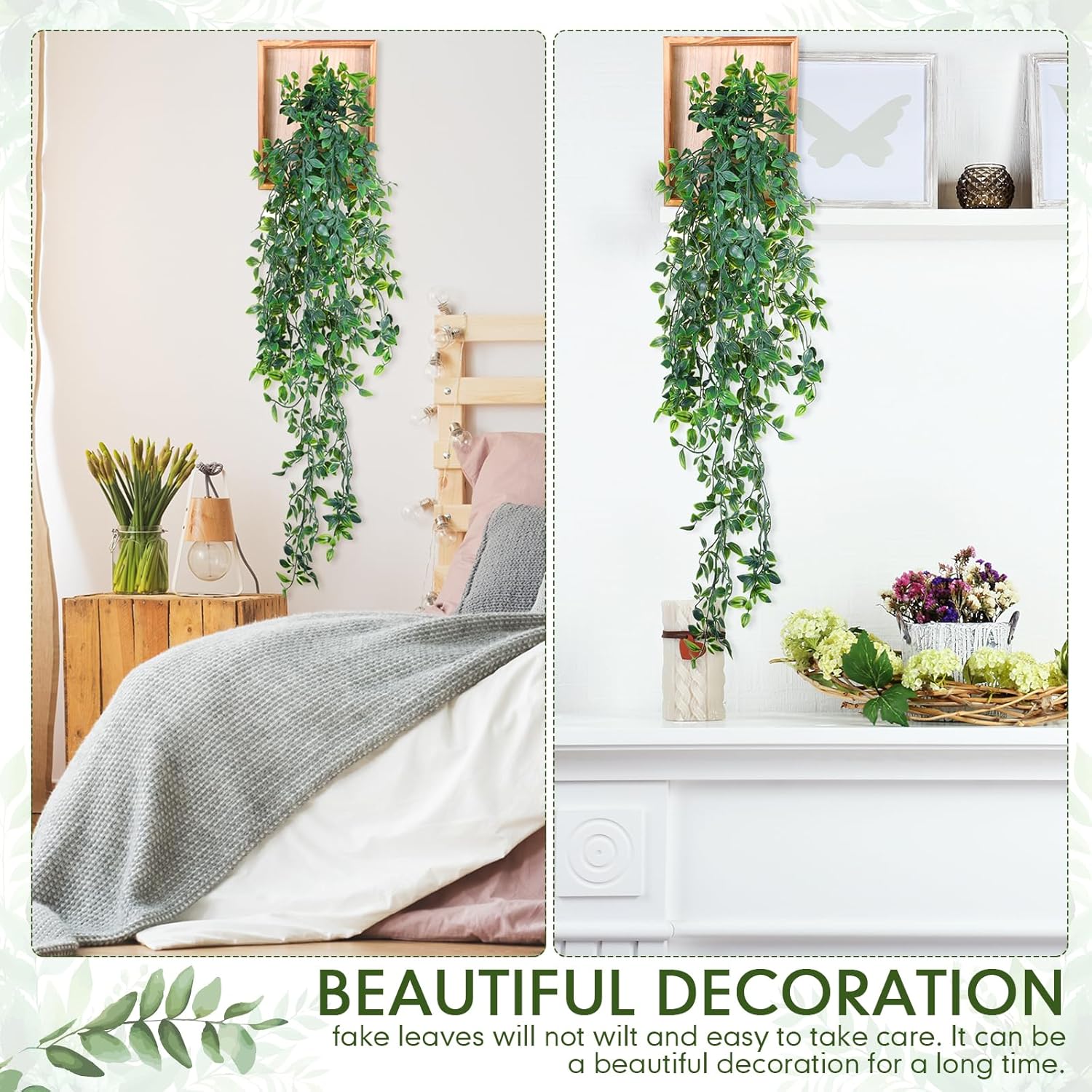 2 Pack Artificial Hanging Mandala Plants with Wooden Frames