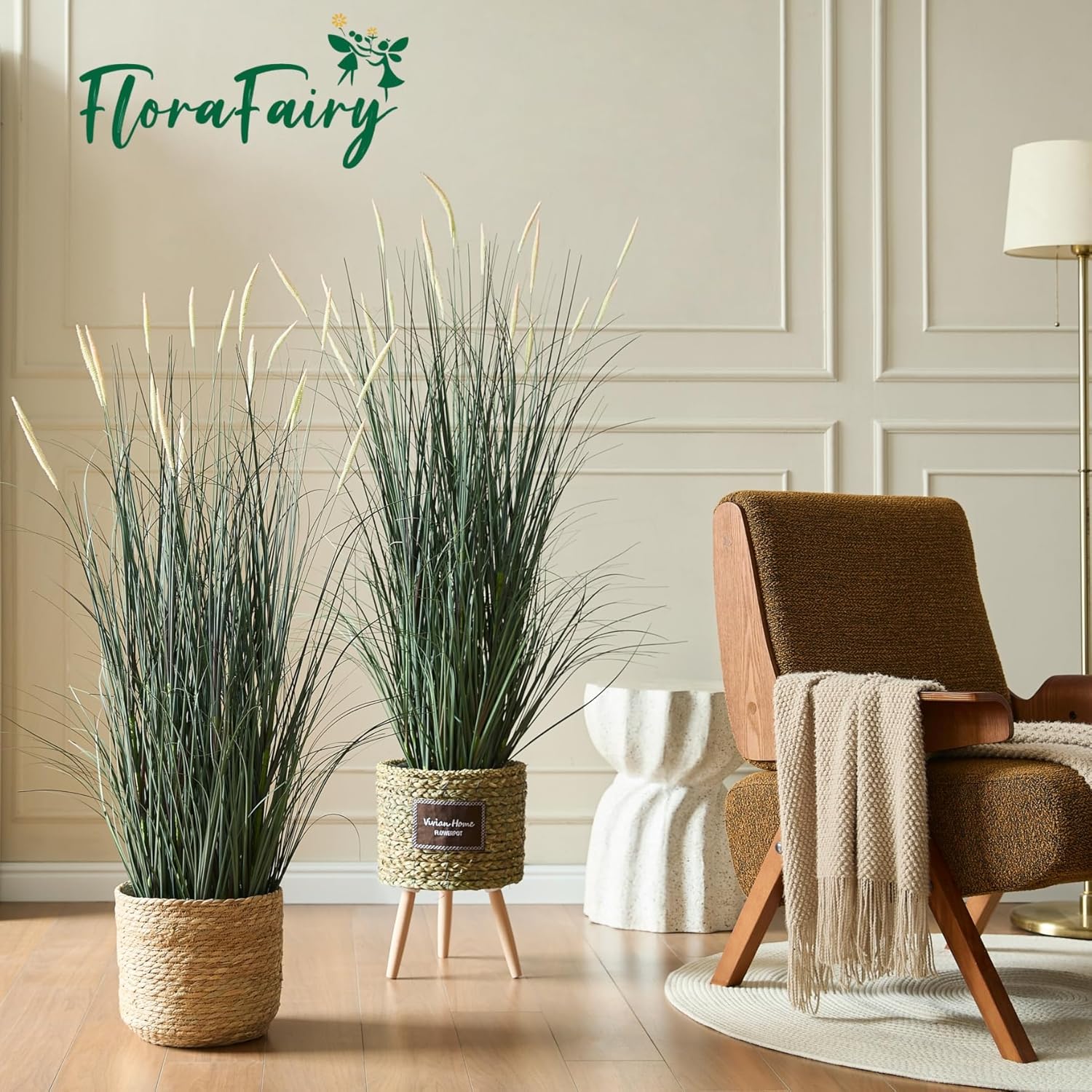Faux 4ft Horsetail Reed Grass with Pink Spikes 2-Pack