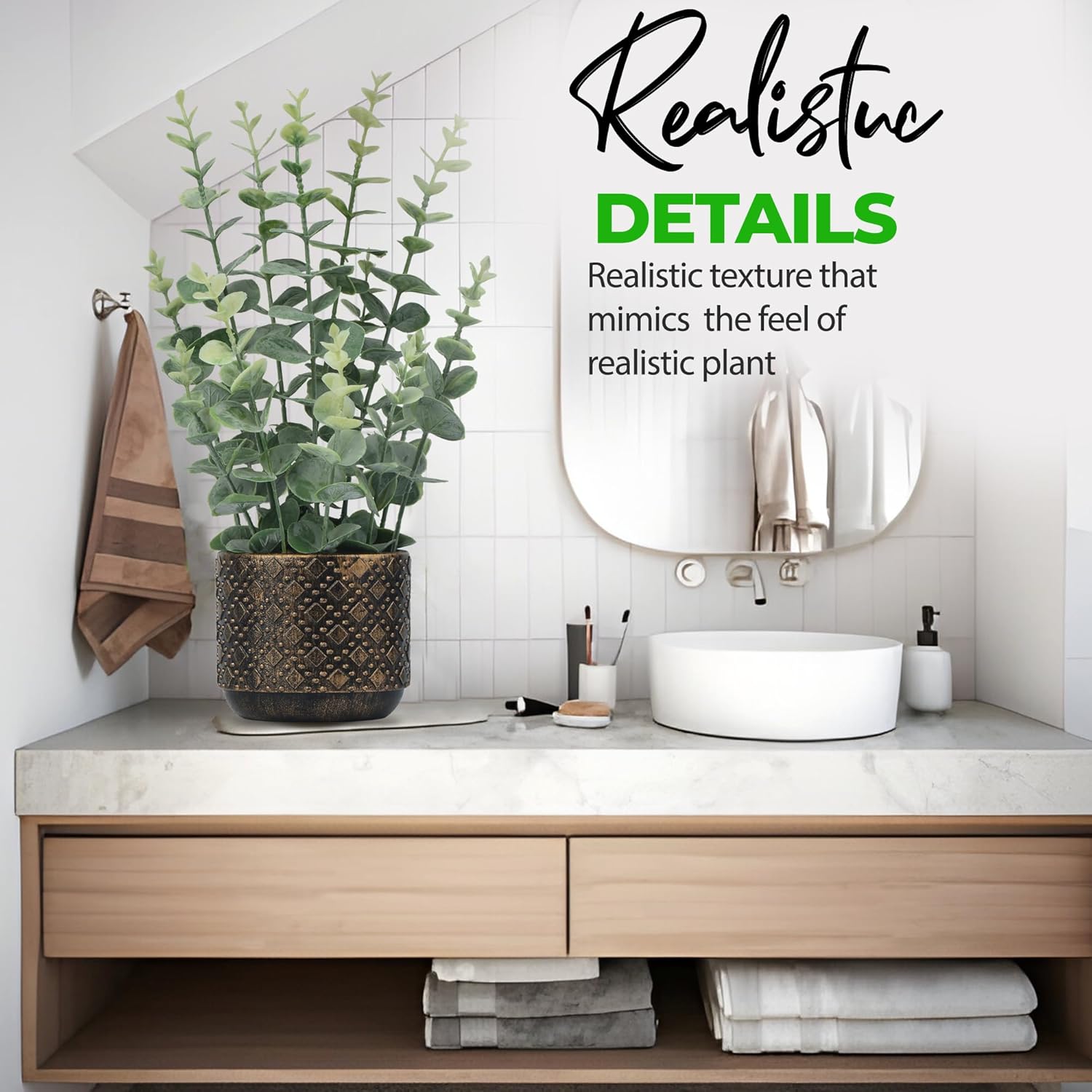 Hisow Artificial Plants Indoor Small Eucalyptus Leaf