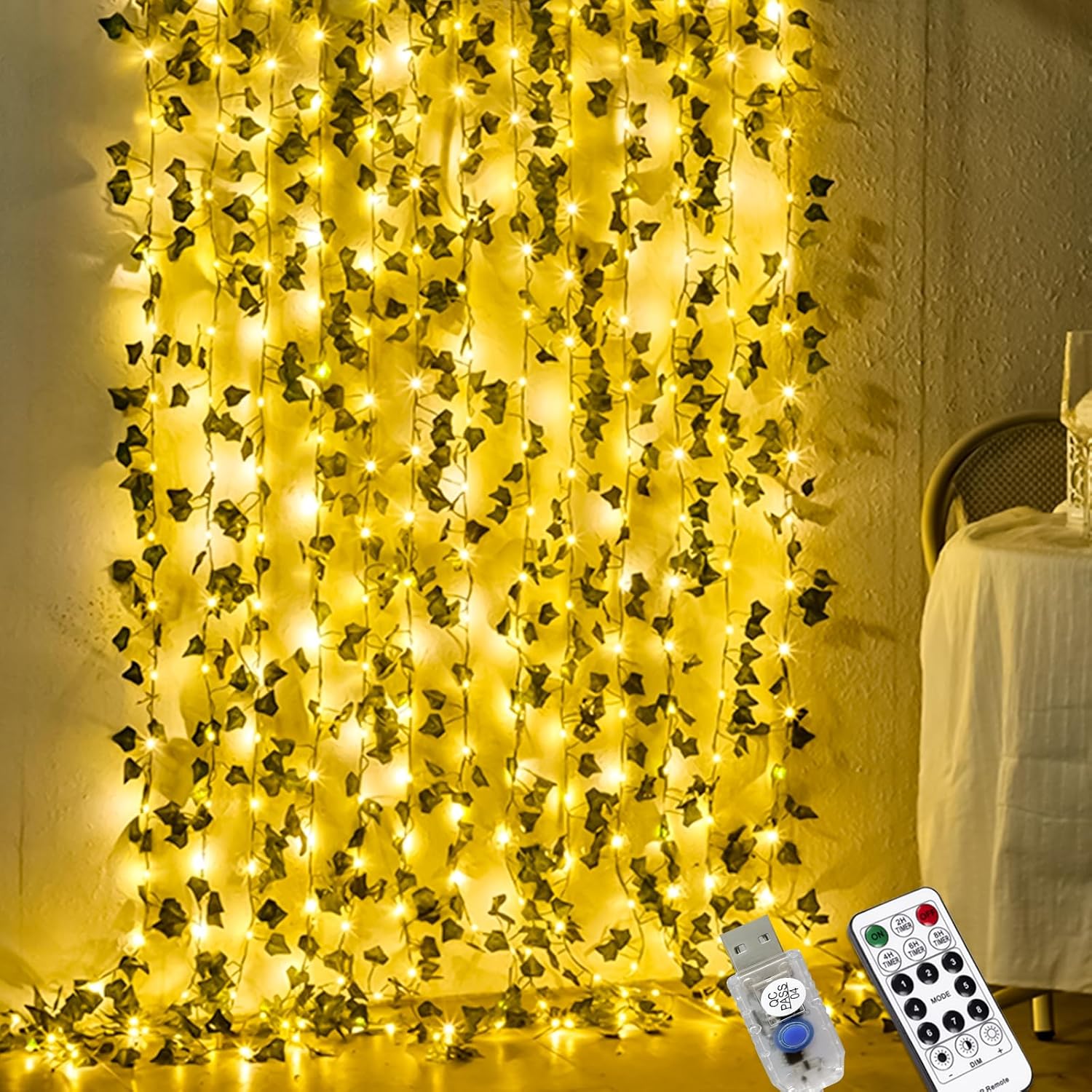 HXWEIYE 12 Pack Artificial Ivy Garland with 200LED String Light