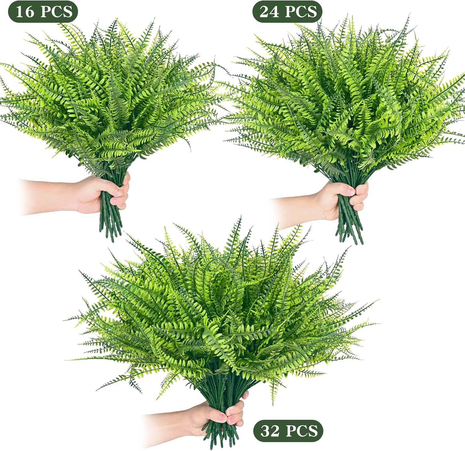 Waipfaru 24 Bundle Artificial Boston Ferns for Indoor Outdoor Decor