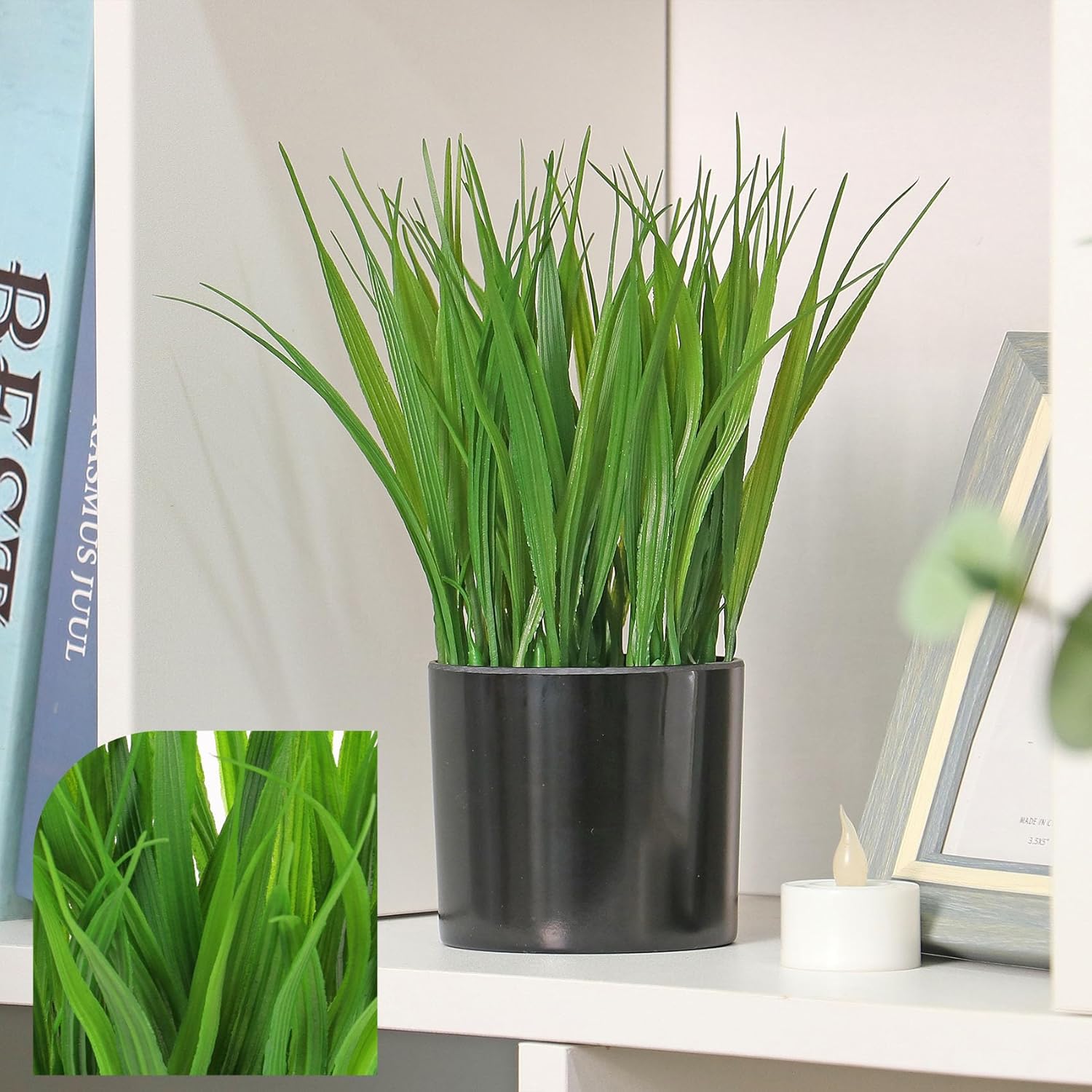 Fake Plants Indoor Potted Wheat Grass for Desk Shelf Decor