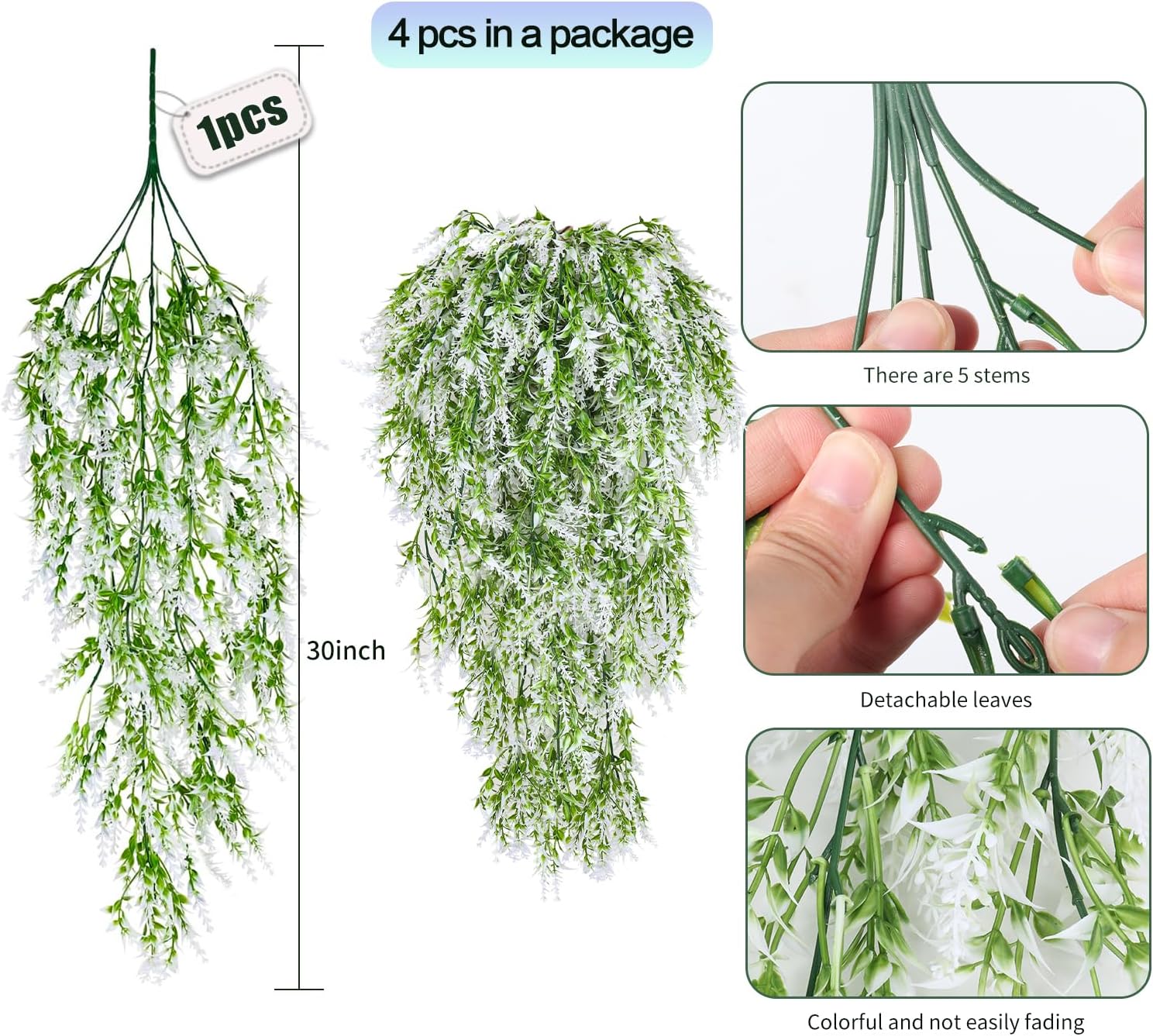 SJL 4pcs Artificial Hanging Lavender Plants for Indoor Decor