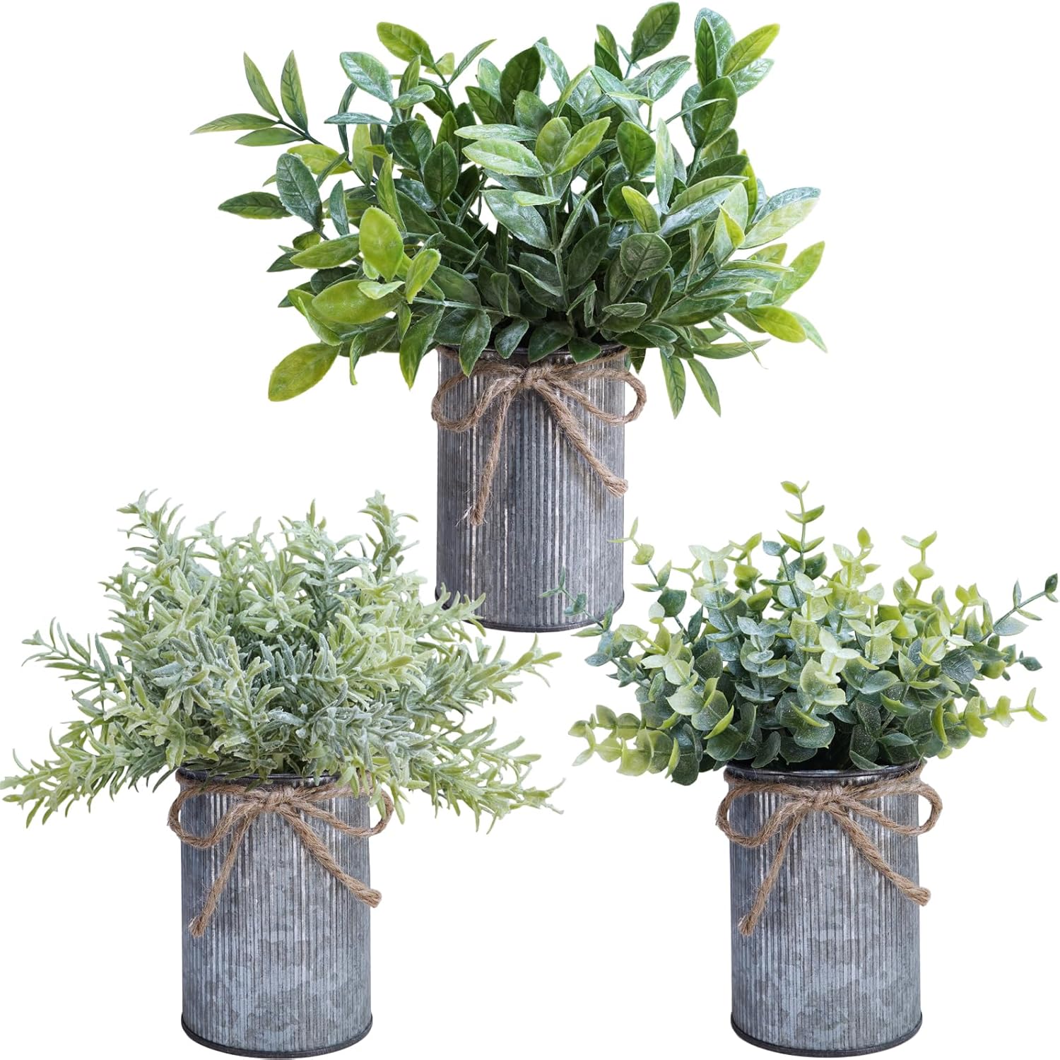 Winlyn 3 Pack Faux Plants in Metal Pots Farmhouse Centerpieces