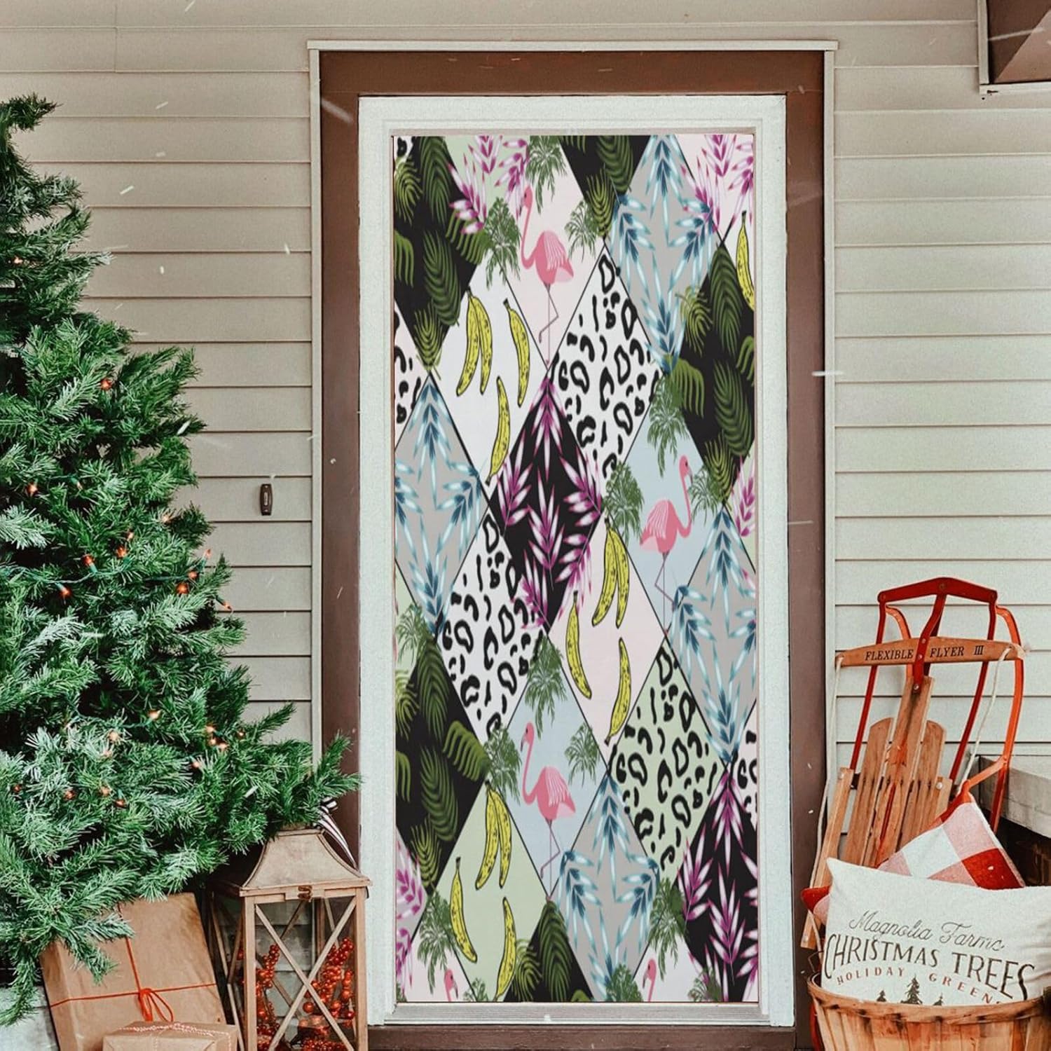 Susiyo Abstract Tropical Christmas Door Cover Decoration 32x79 in