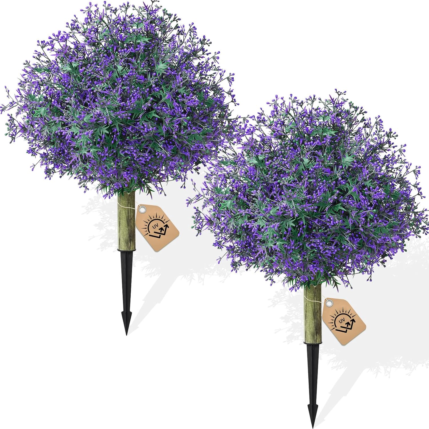 Artificial Topiary Ball Trees with Ground Spike Set of 2 UV Resistant Fake Greenery