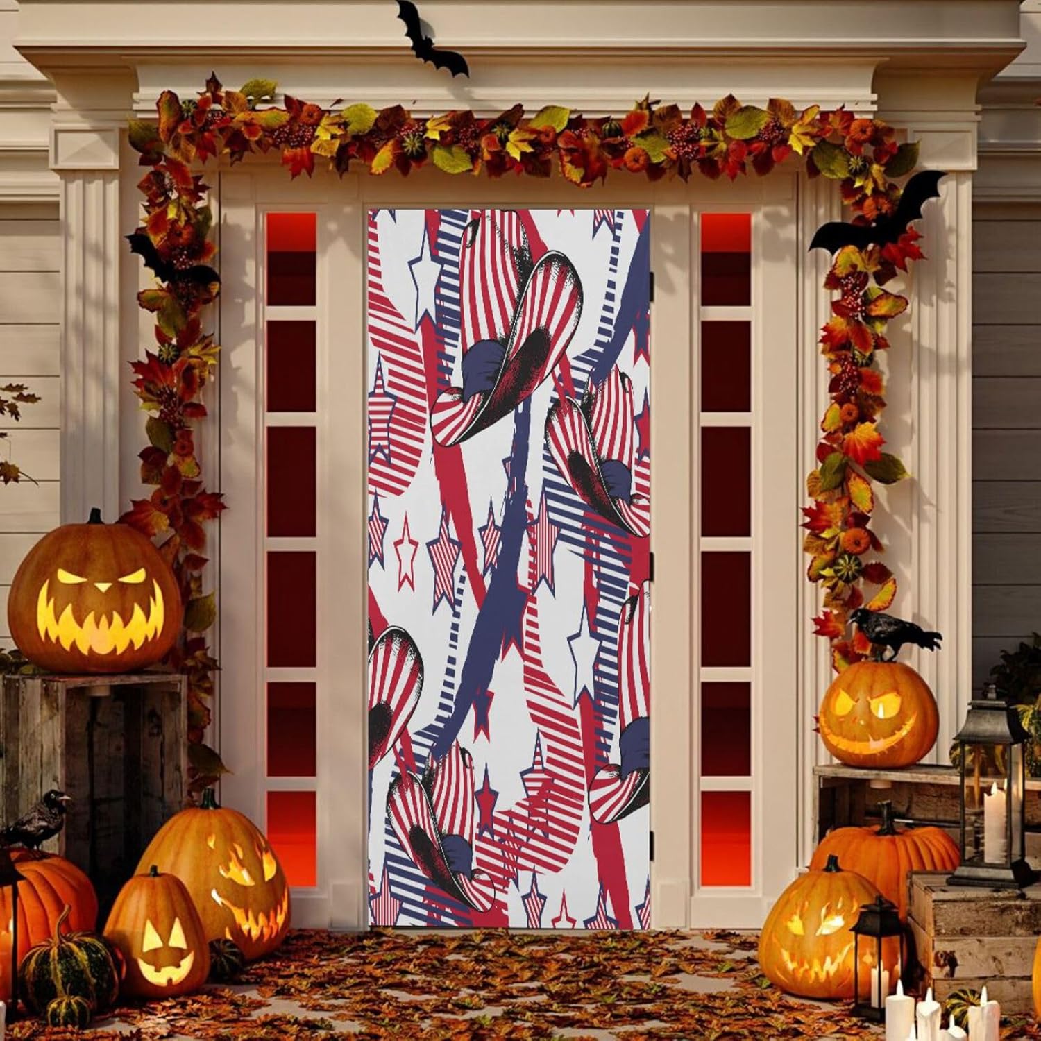 Susiyo Cowboys Hat Halloween Door Cover Stretch Fabric Backdrop for Home Party Decorations