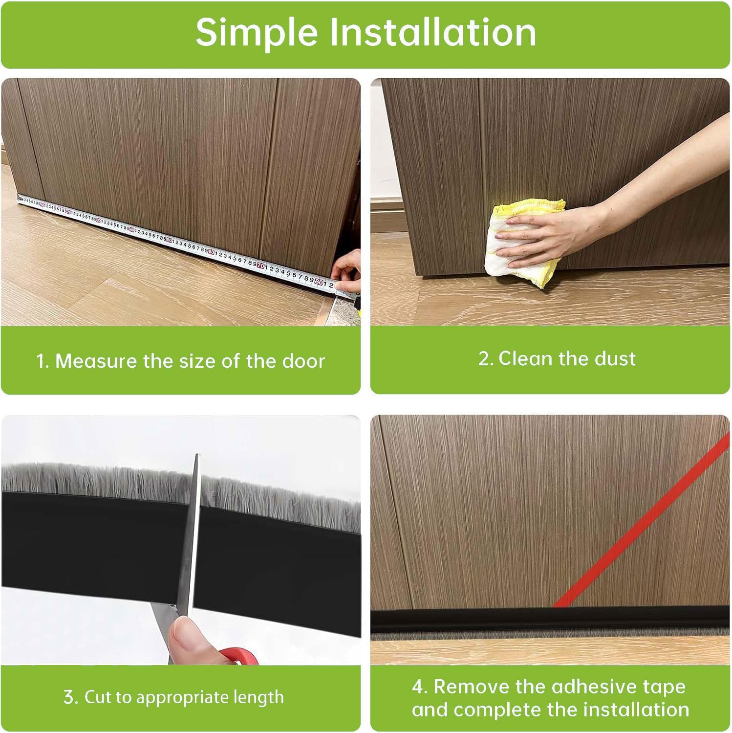 DINGLIAN 2 PCS Door Draft Stopper with Brush 2 W x 39 L Black