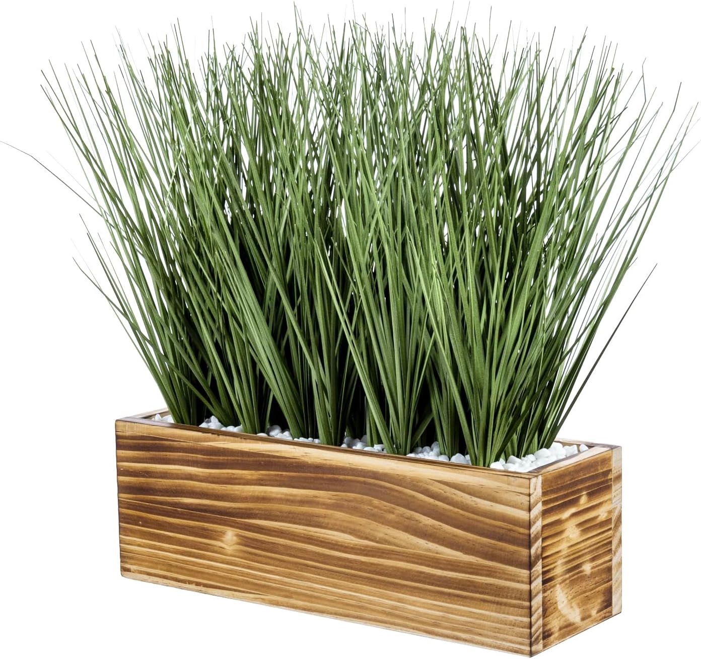 MyGift Artificial Grass in Rustic Burnt Wood Planter Box