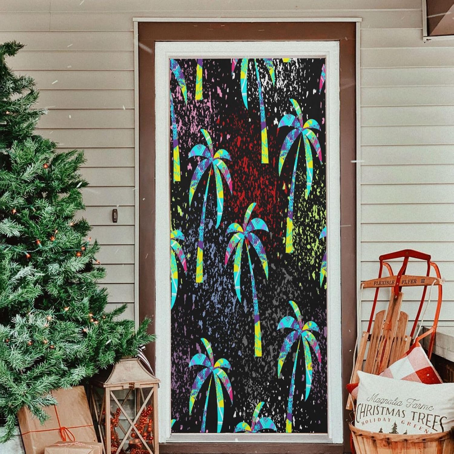 Susiyo Multicolored Palm Trees Halloween Door Cover
