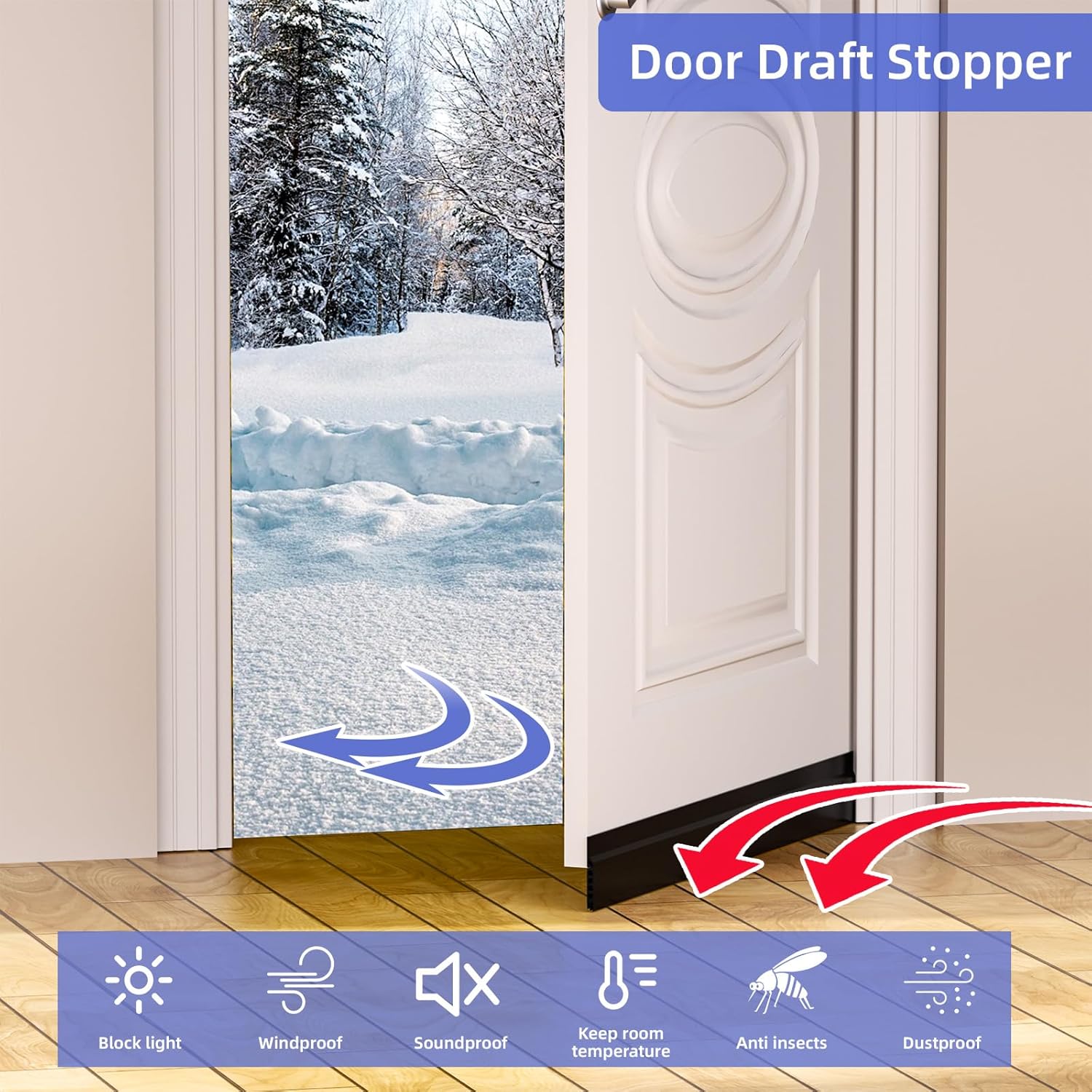 Door Draft Stopper with Adjustable Fit and Heavy Duty Seal