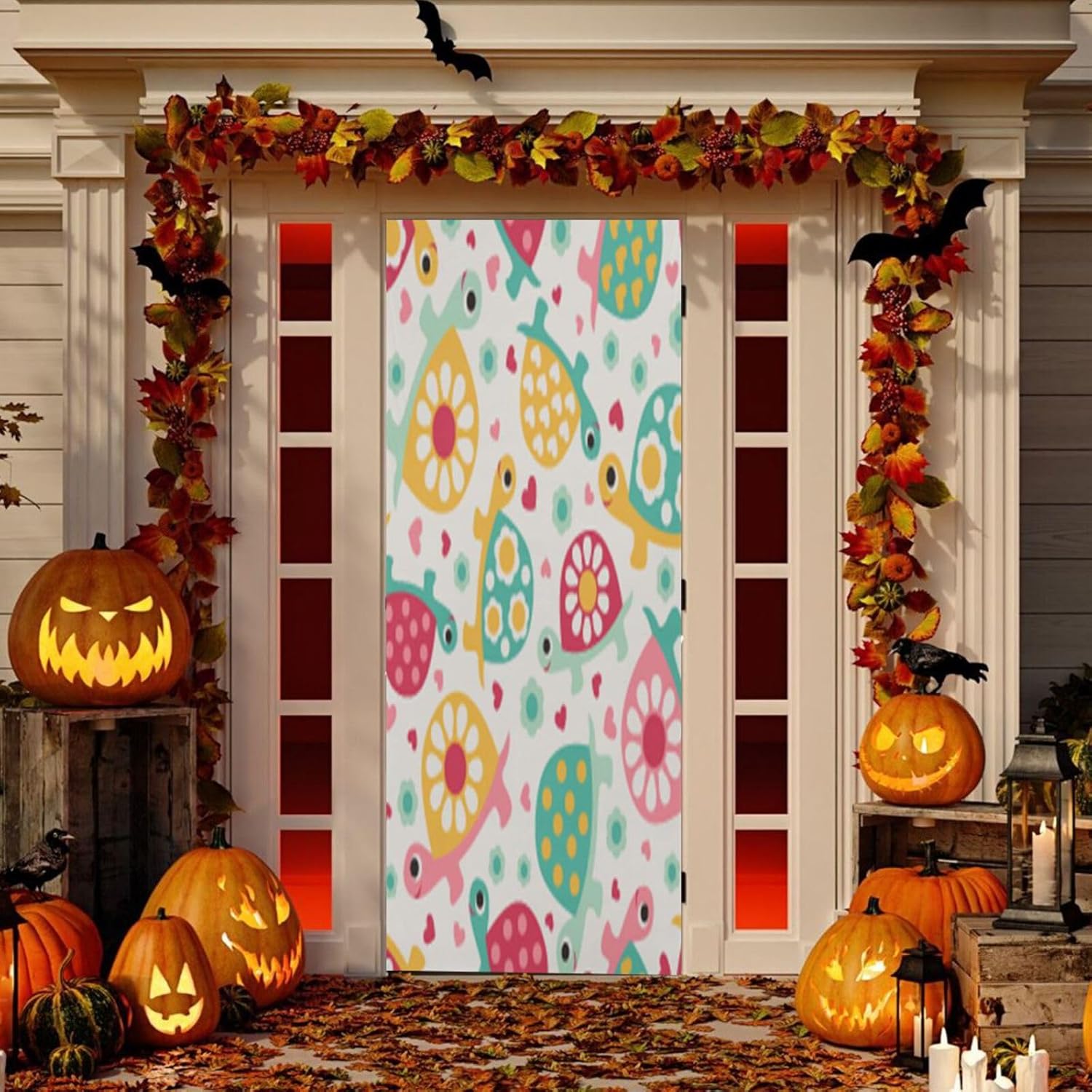 Pink Cute Turtle Halloween Door Cover - 32x79in Stretch Fabric