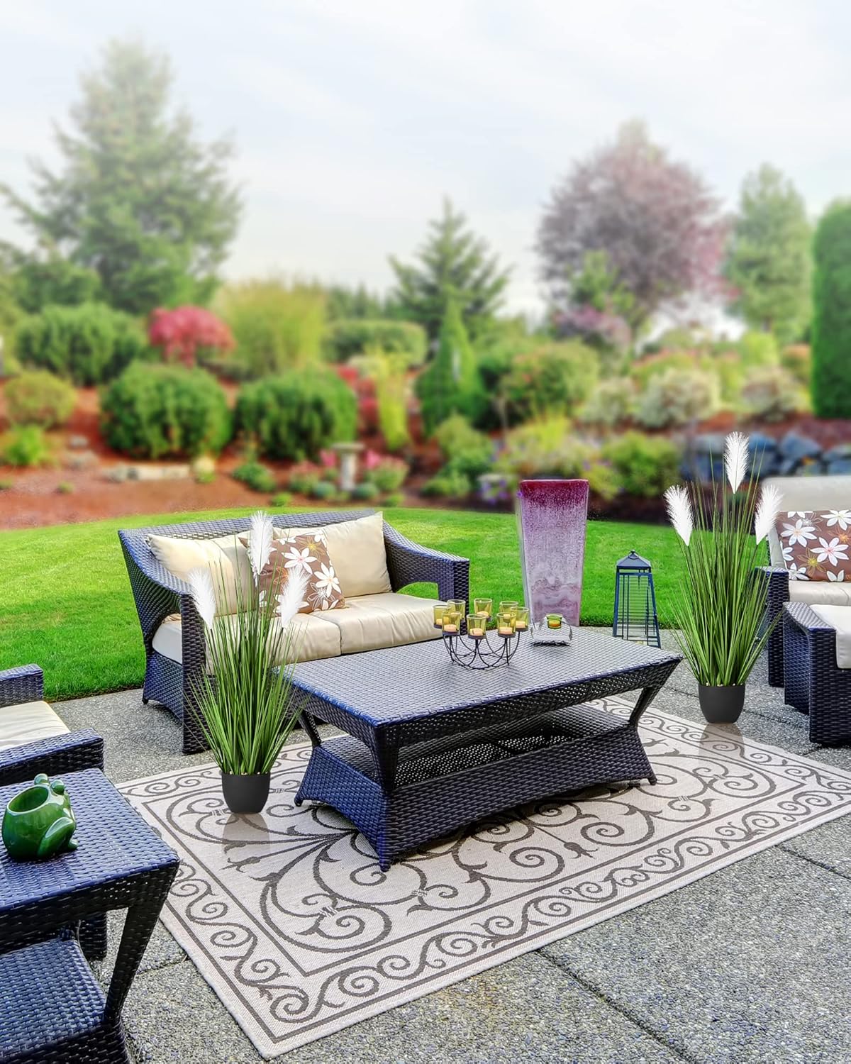 2 Pack 34 Inch Artificial Pampas Grass Plants with Reed Flowers for Home Decorations