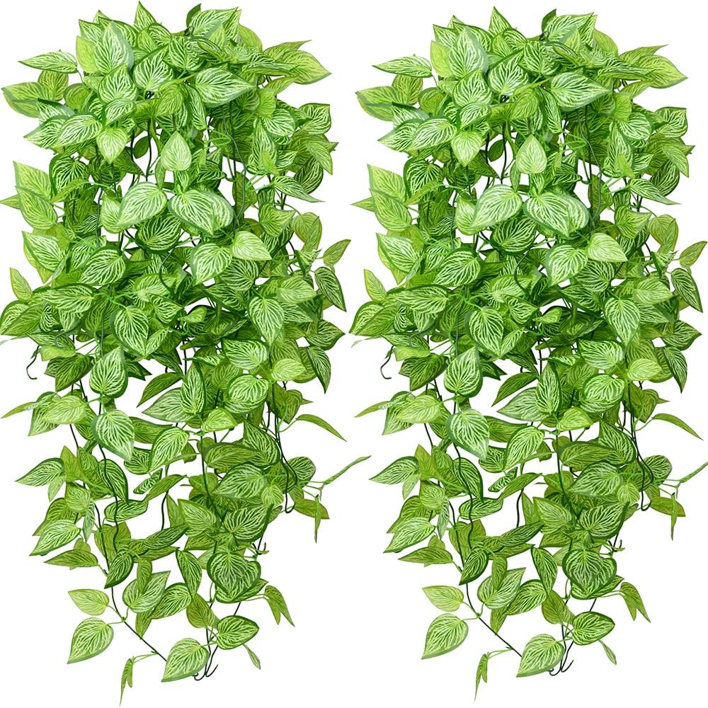 HANDIC Artificial Hanging Plants 2pc Green Ivy Faux Plant Set