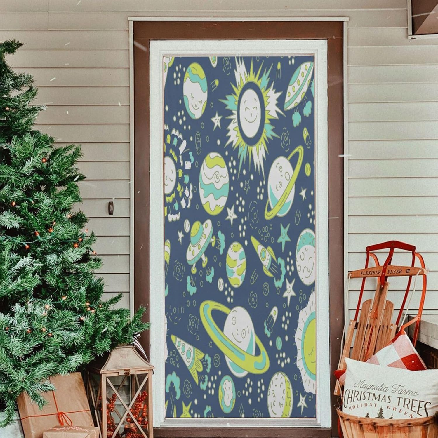 Susiyo Space Seamless Halloween Door Cover Stretch Fabric Backdrop for Home Parties and Holidays