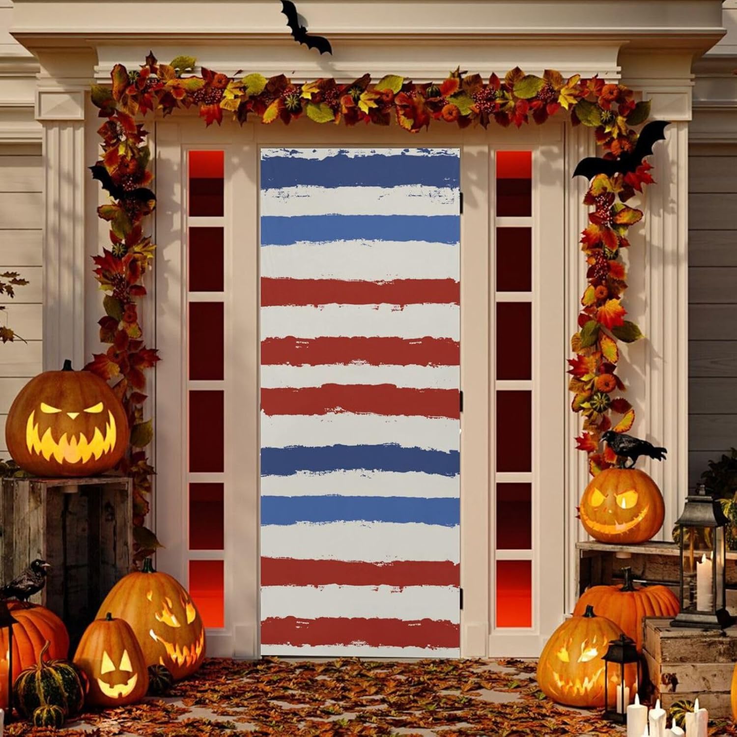 Susiyo Halloween Door Cover Red Blue Striped 32x79 In