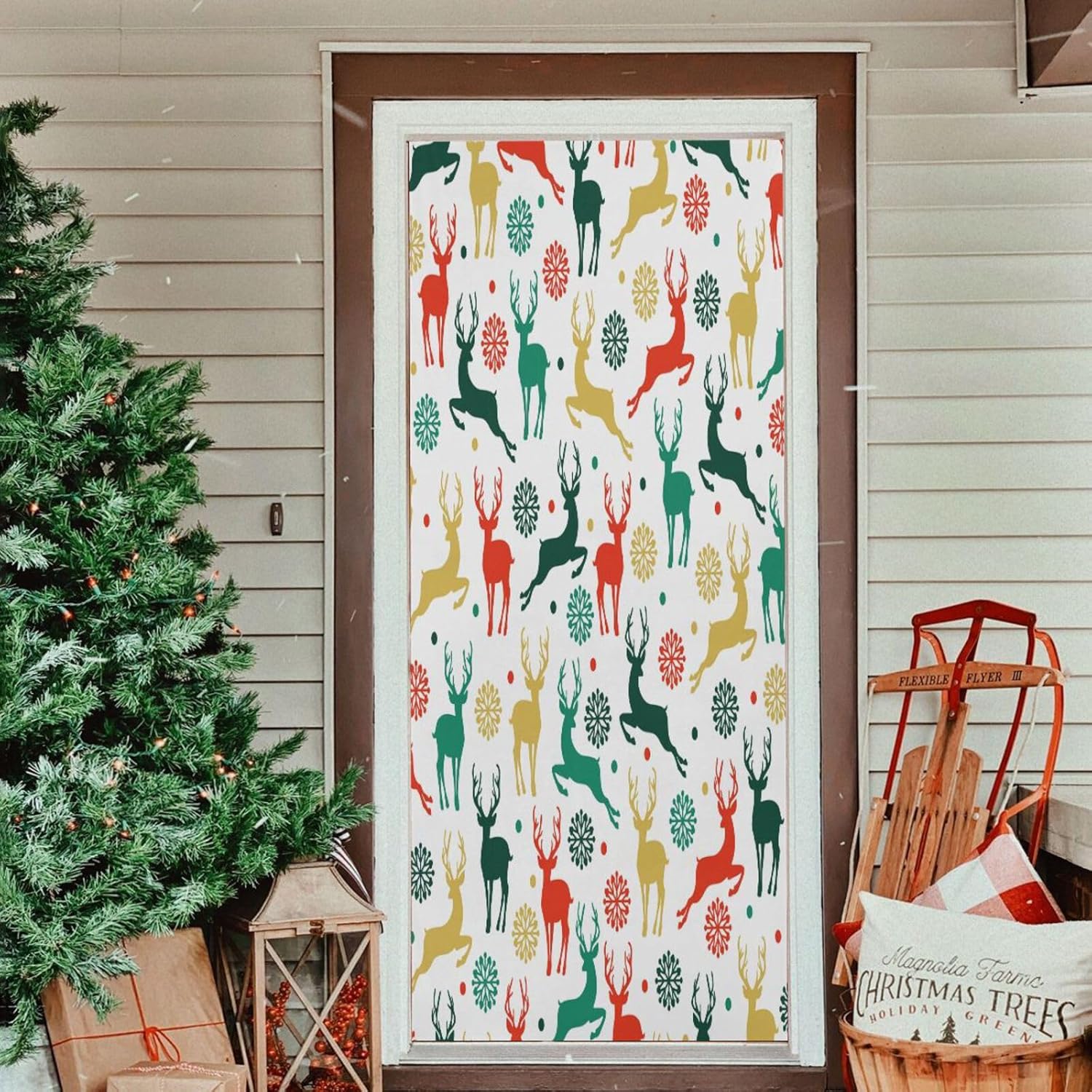 Susiyo Reindeer Snowflake Door Cover Decor 32x79 in