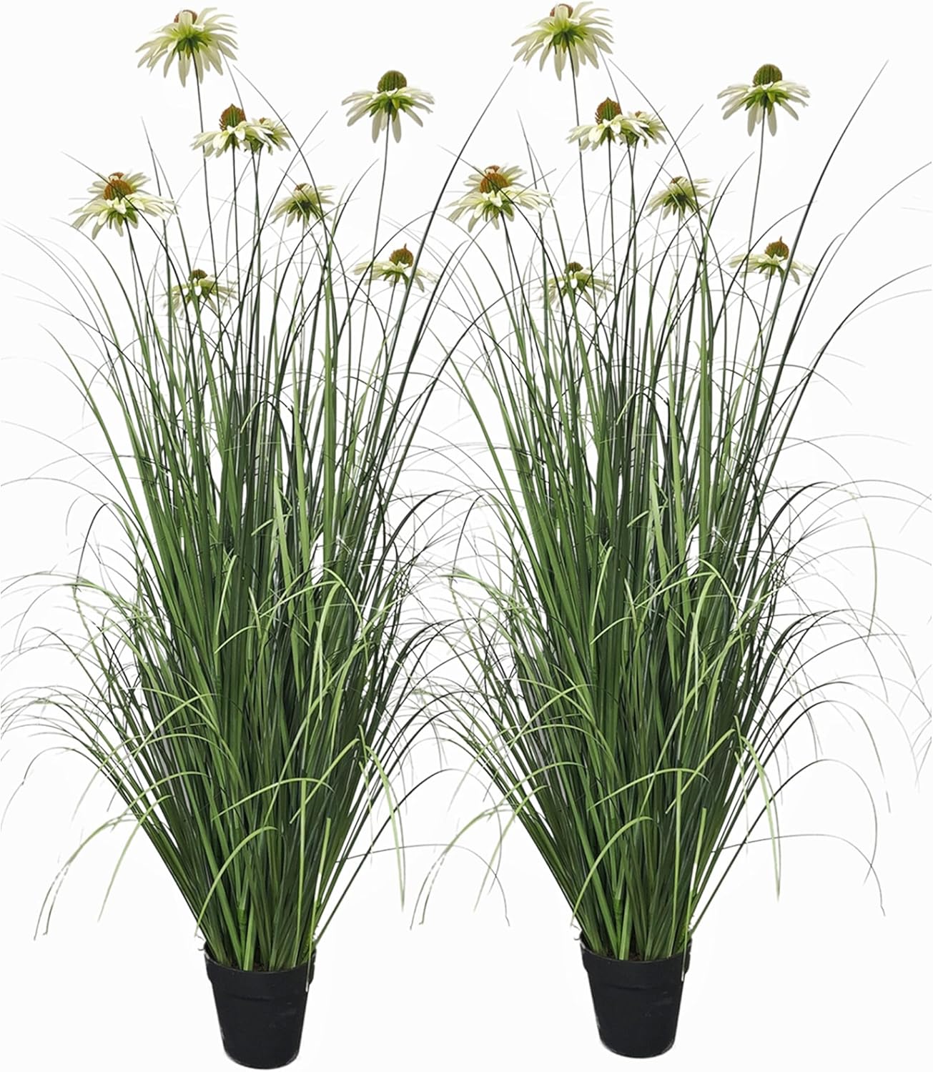 46-Inch Artificial Grass Plant with 9 Echinacea Flowers - 2-Pack