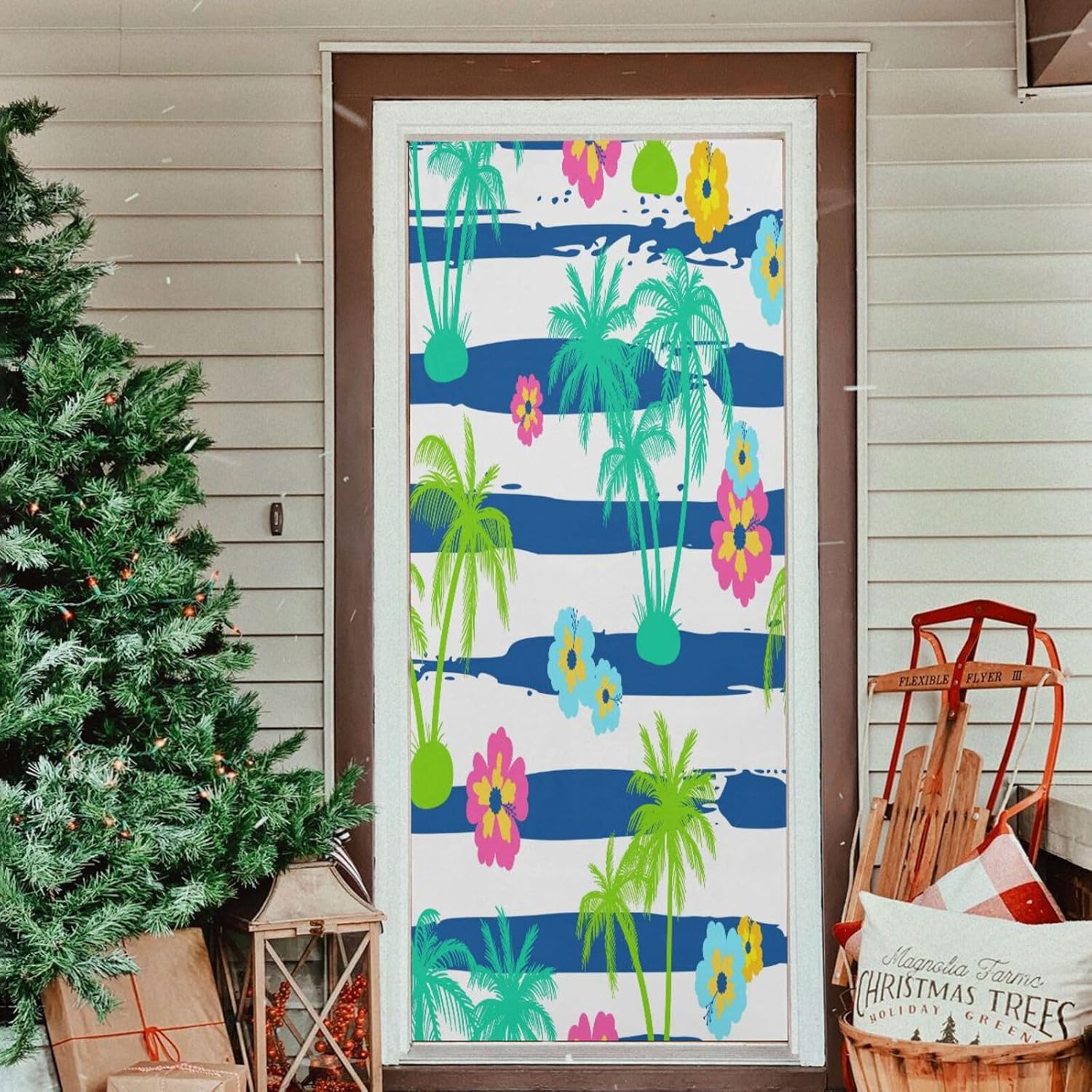 Susiyo Palm Trees Hibiscus Halloween Door Cover