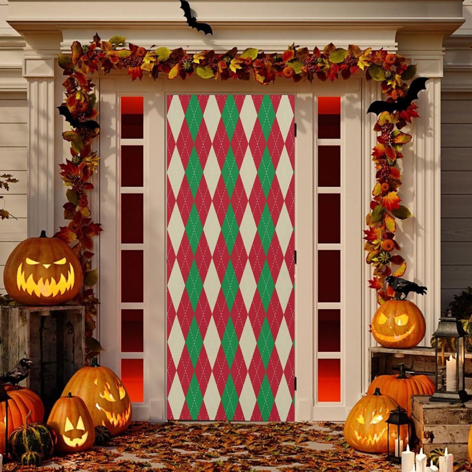 Susiyo Christmas Red Green Plaid Door Cover 32x79 in