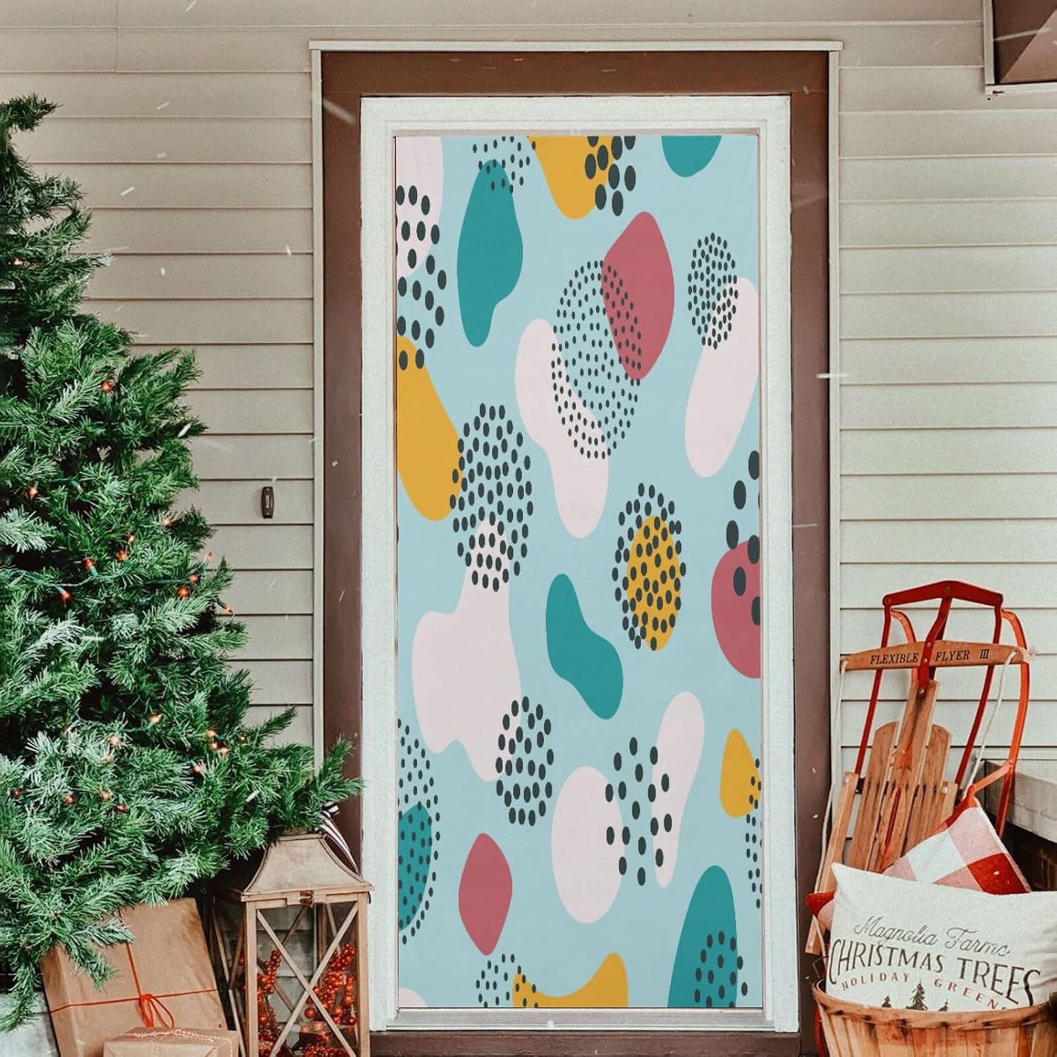 Susiyo Blue Abstract Halloween Door Cover 32x79 in