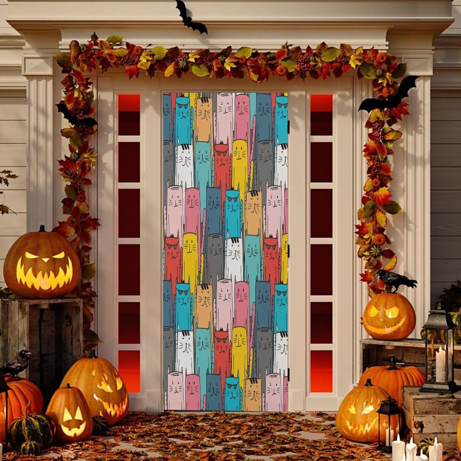 Susiyo Cartoon Cats Halloween Door Cover Stretch Fabric
