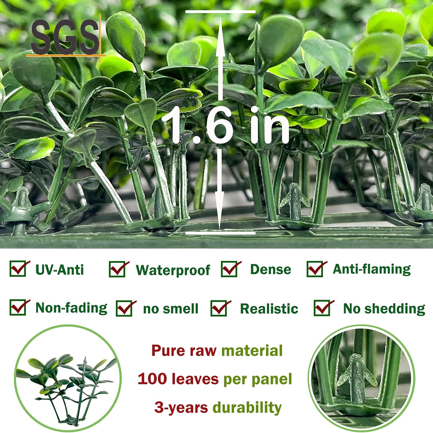 Bybeton Artificial Grass Wall Panels 10x10 16Pcs Boxwood Privacy Faux Green Wall Decor