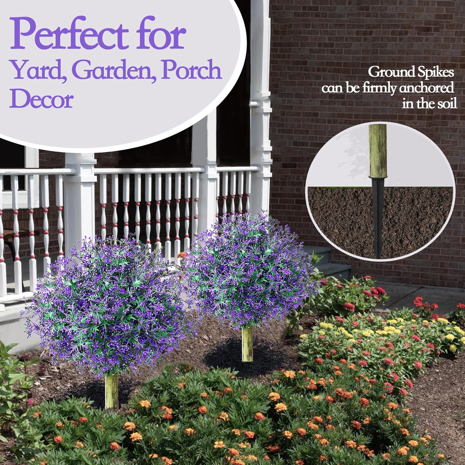 Artificial Topiary Ball Trees with Ground Spike Set of 2 UV Resistant Fake Greenery