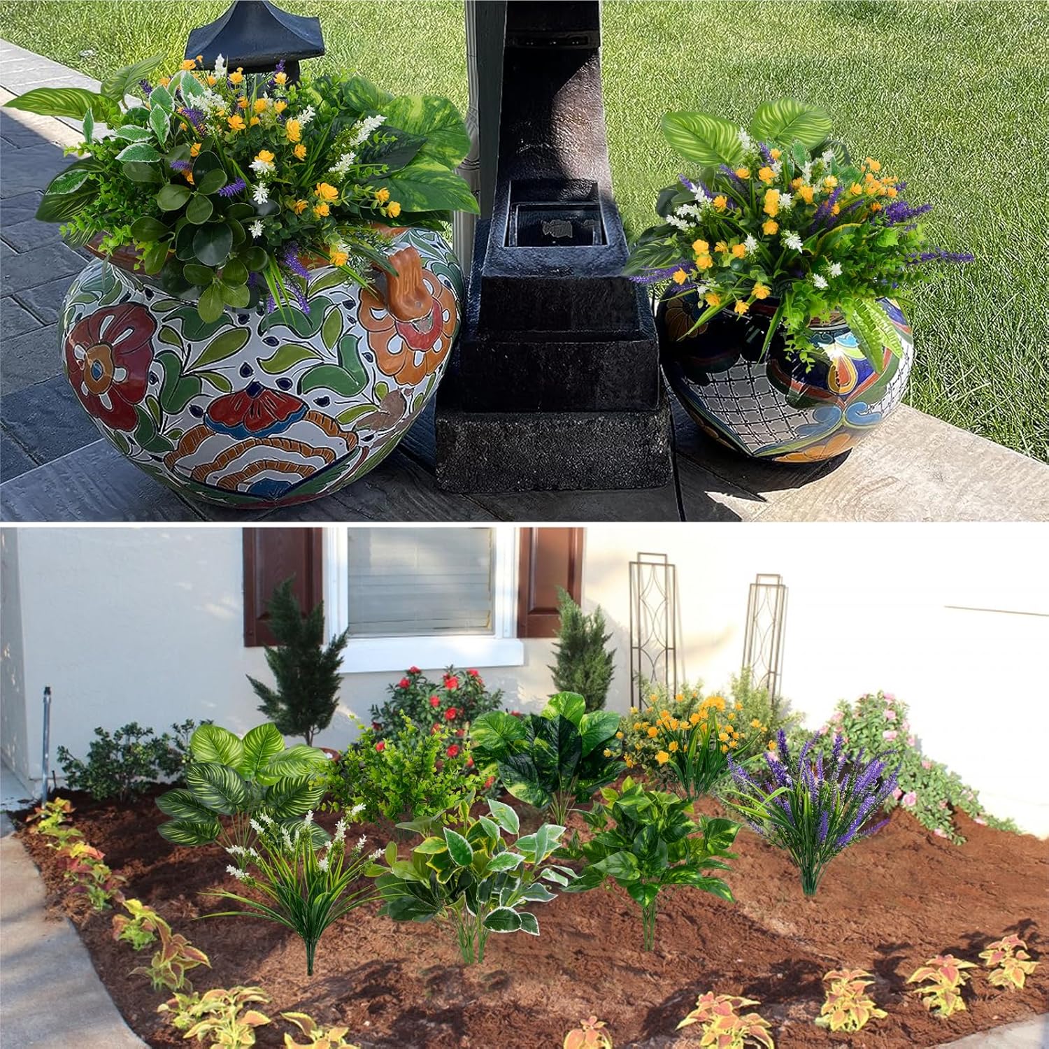 GTIDEA 19 Piece UV Resistant Artificial Plants Outdoor Decor Set