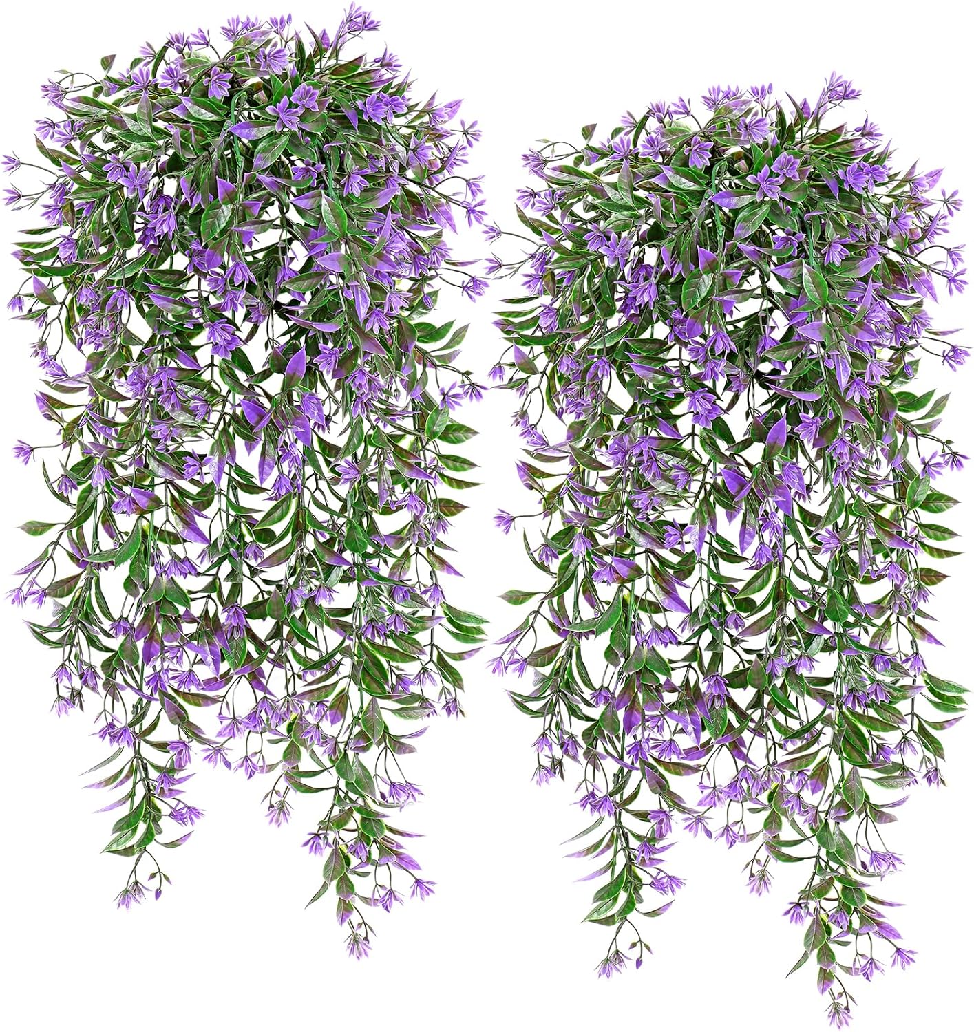 TOCHGREEN 4Pcs Artificial Hanging Plants with Purple Flowers