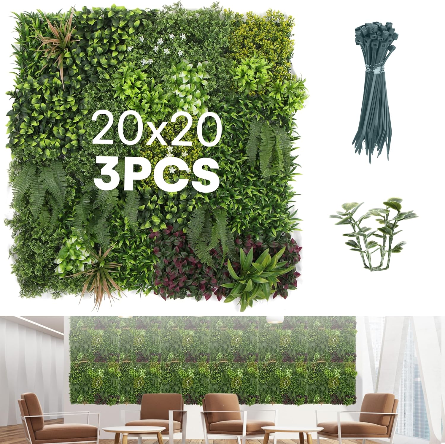 Flybold Greenery Wall Backdrop - 40x40x4 Inches Faux Boxwood Panels Pack of 3