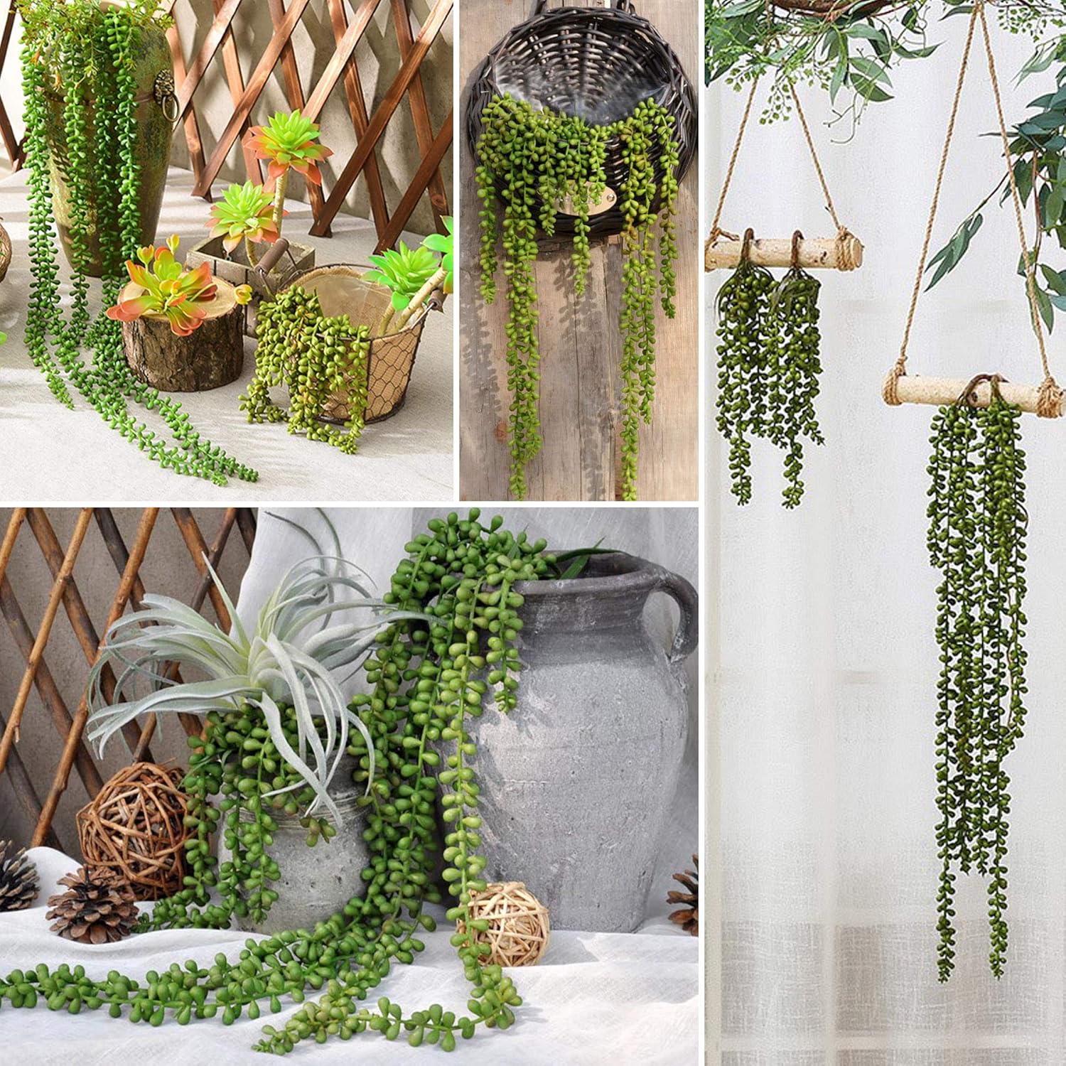 HUIANER Artificial String of Pearls Hanging Plants 134 Inch Pack of 2 for Home Office Decor
