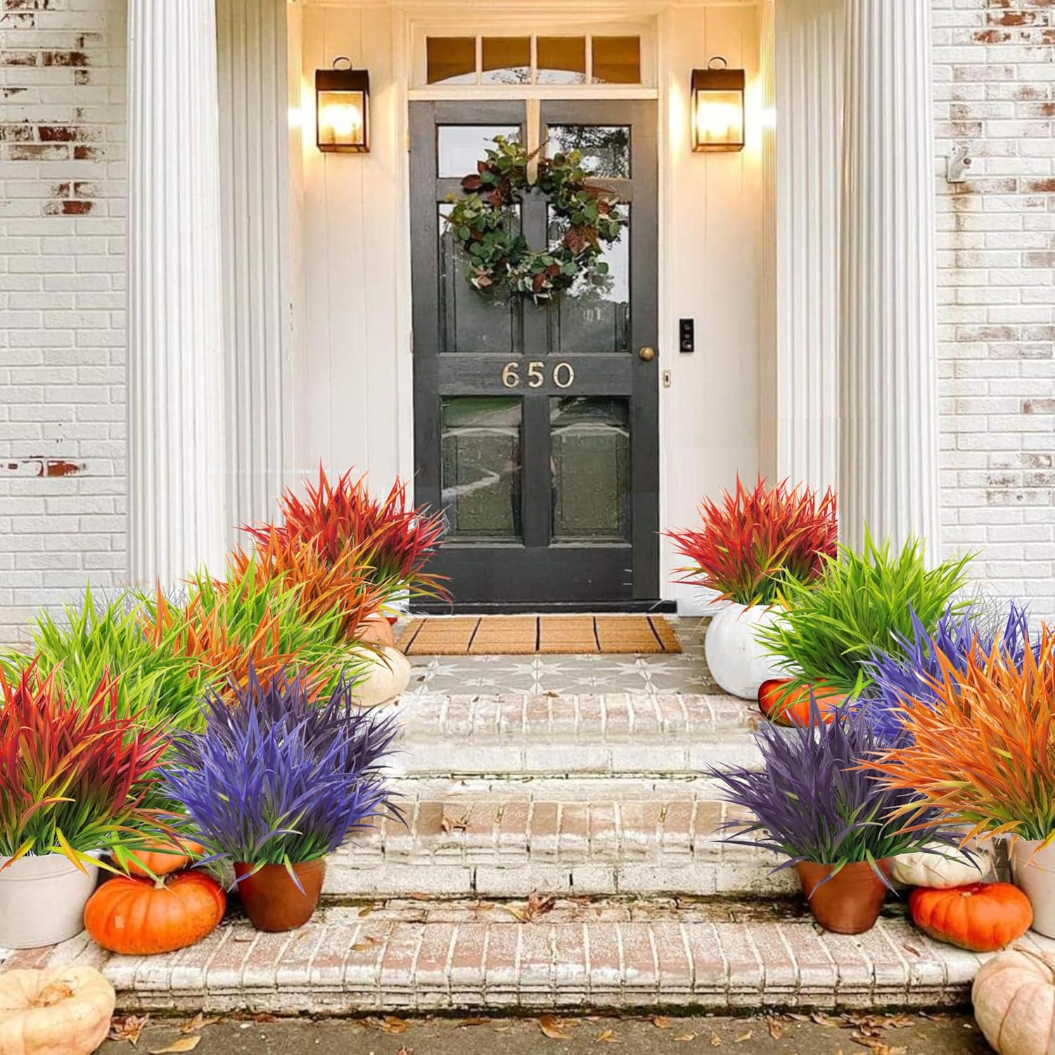 FANMINI 8 Bundle Artificial Grass Plants 17 Inch UV Resistant Faux Greenery for Home Garden Decor