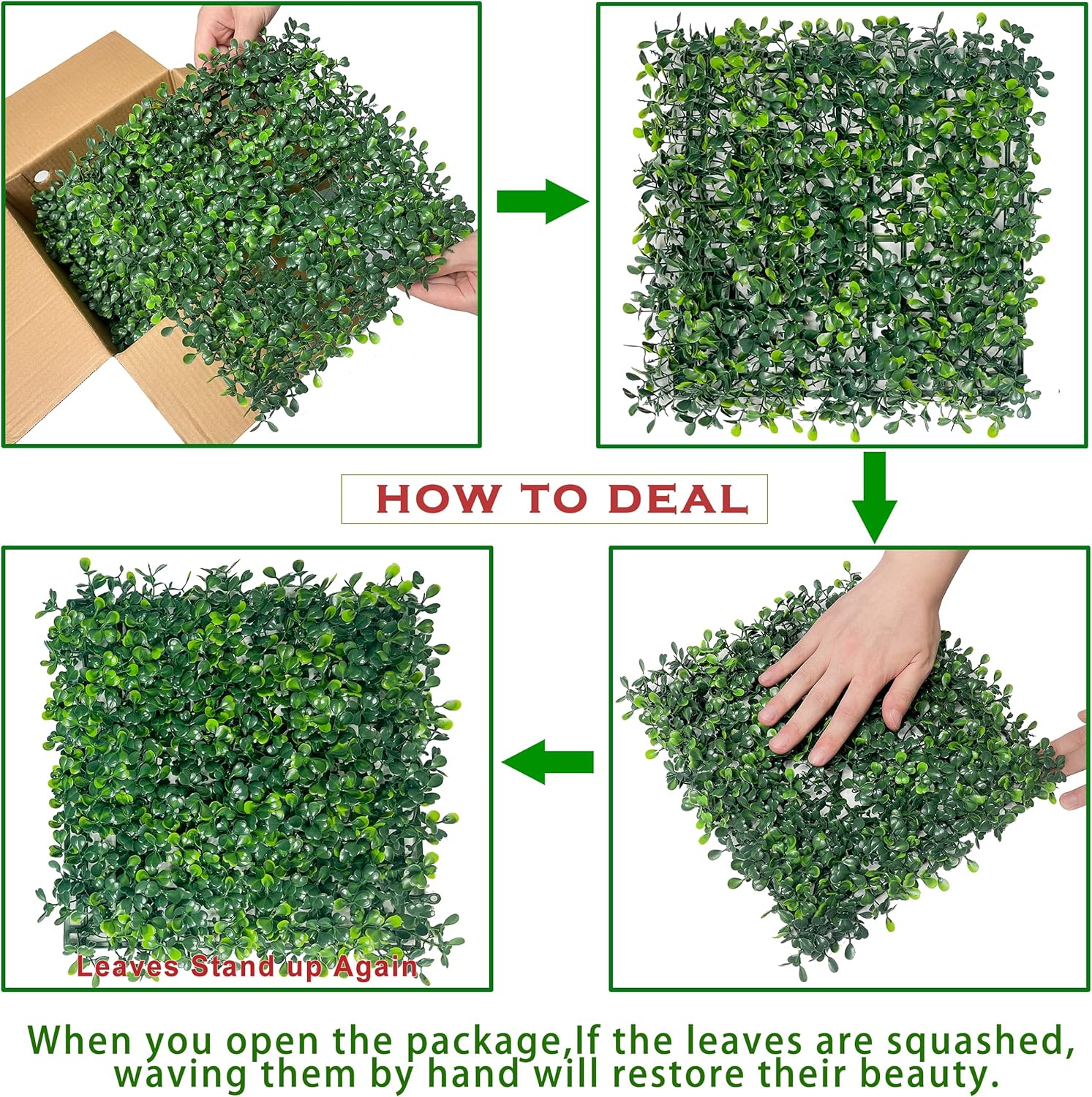 Bybeton Artificial Grass Wall Panels 10x10 16Pcs Boxwood Privacy Faux Green Wall Decor