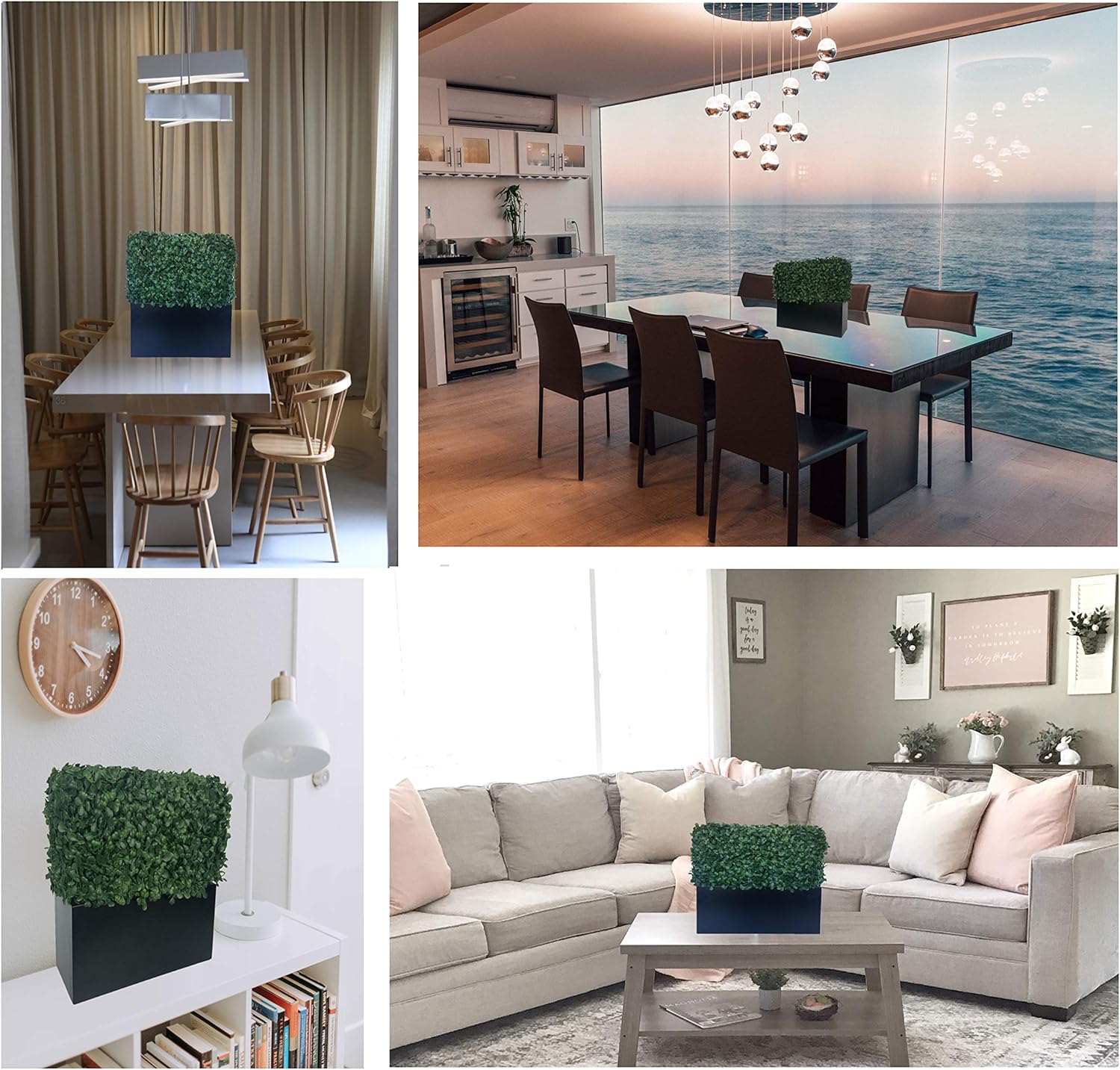 Artificial Boxwood Topiary Shrub Hedge Wall Greenery 12 Inch Rectangle Modern Decor