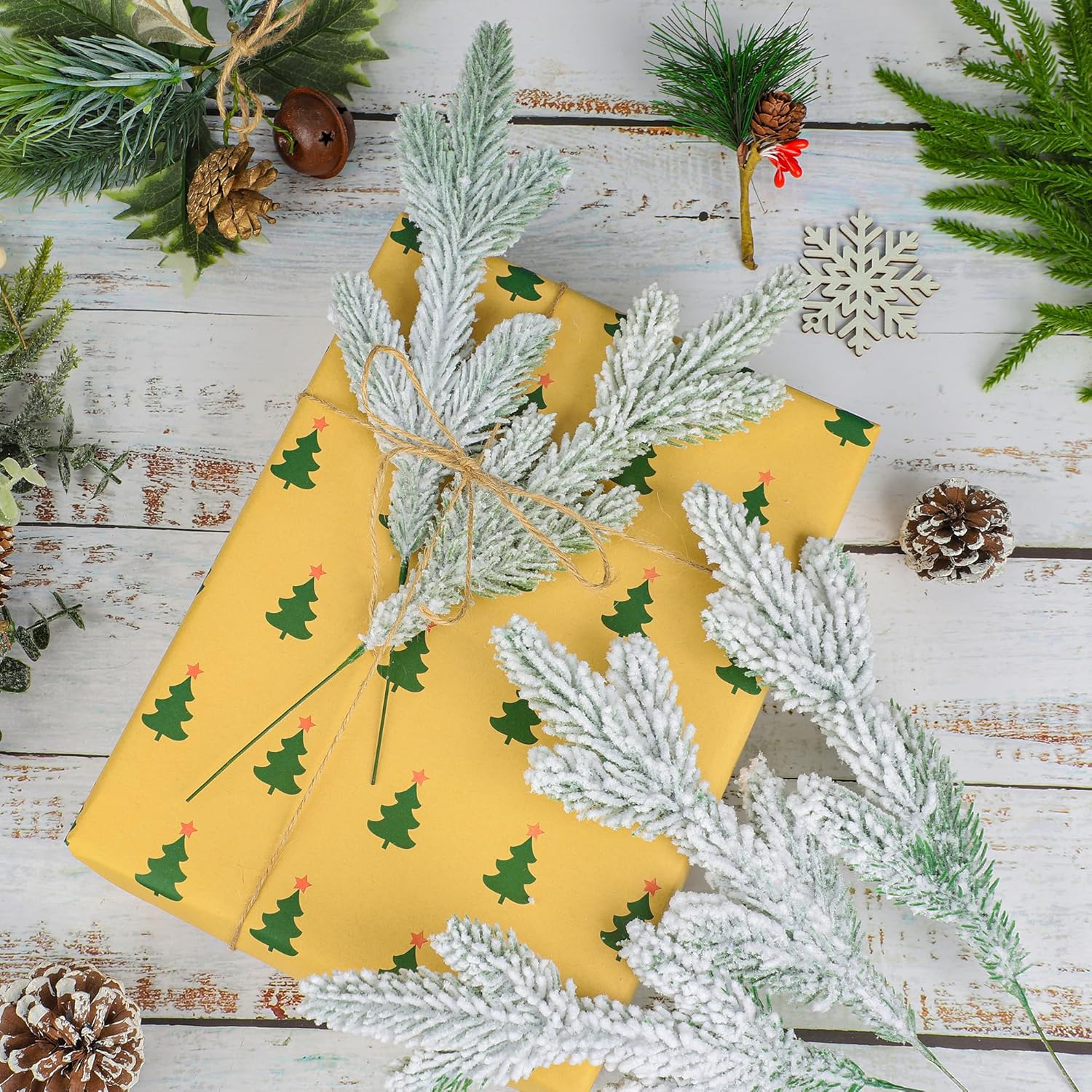 Peony Man Christmas Frosted Pine Branches 15 Pcs