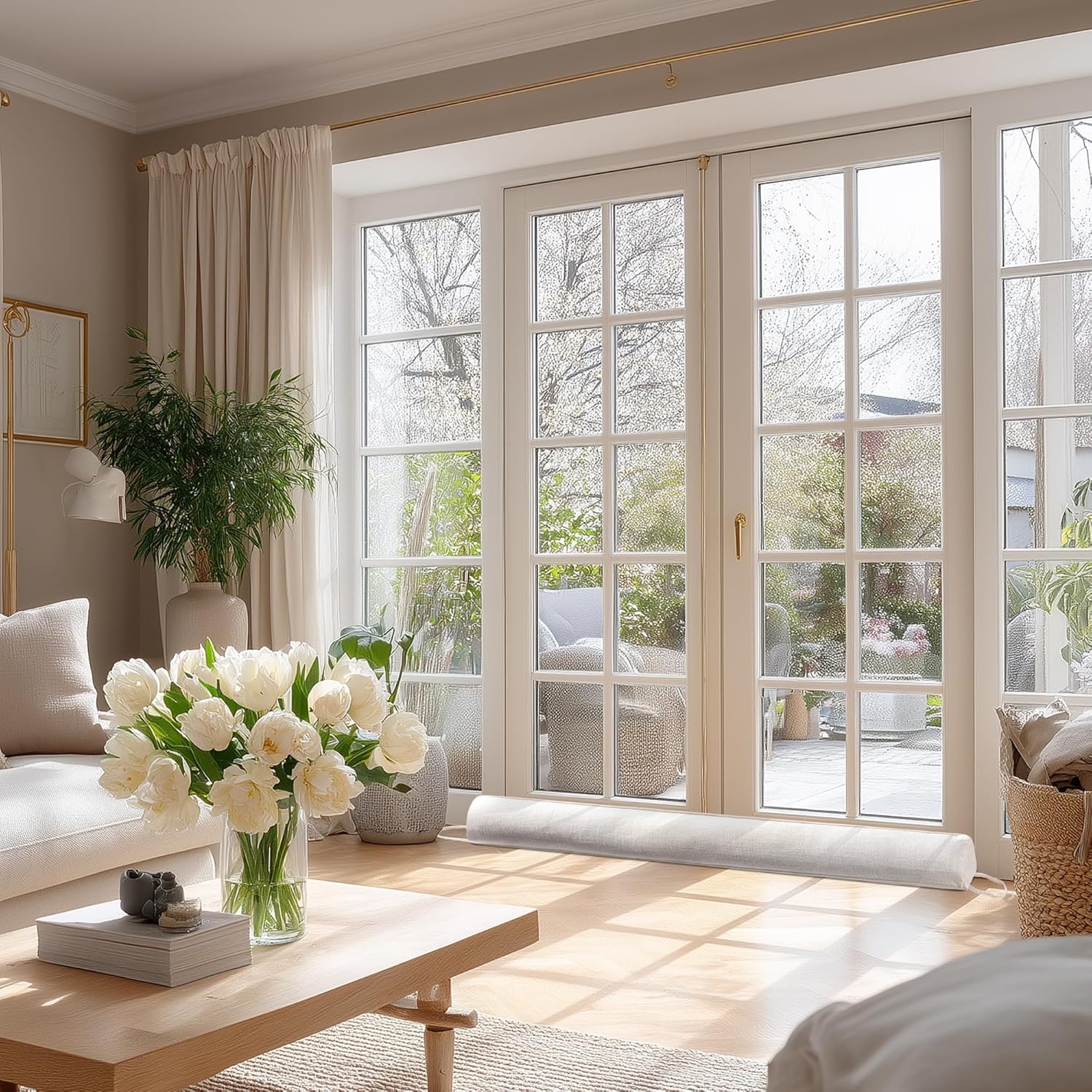 Sunolga 36 Inch Heavy Duty Door Draft Stopper Sturdy Linen Sound Proof Guard for Doors and Windows Beige