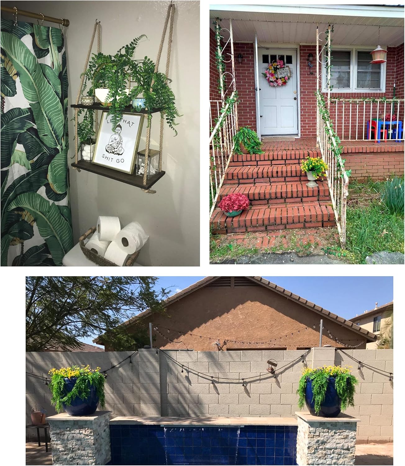 YYaaloa Artificial Hanging Plants 2-Pack Boston Fern Greeny Chain Decor